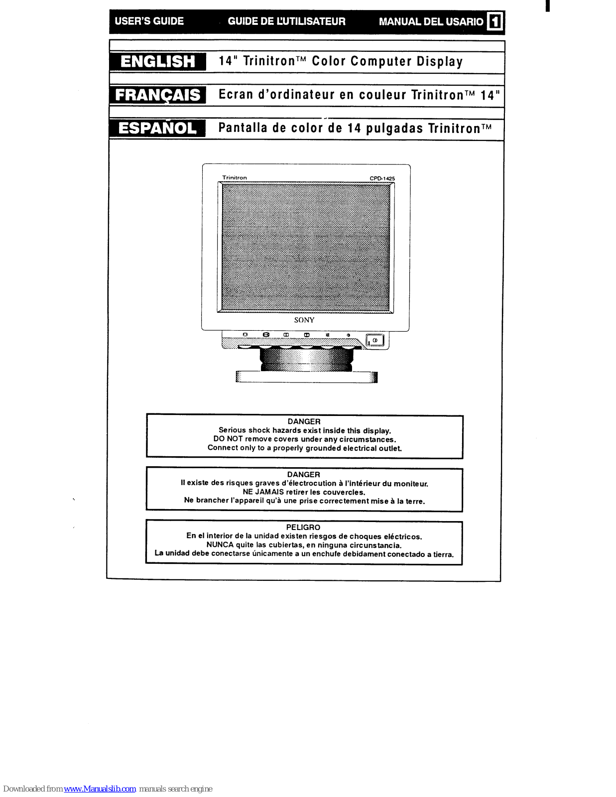 Sony CPD-1425 Users Guide (primary manual), Trinitron CPD-1425 User Manual