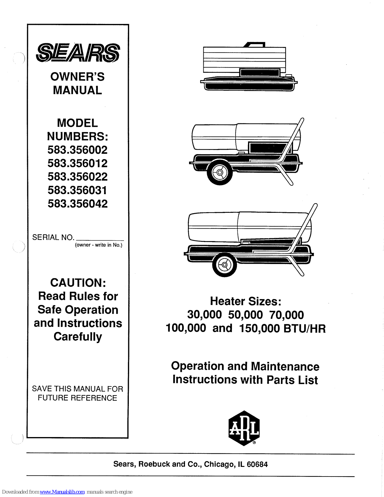 Sears 583.356002,583.356042,583.356012,583.356022,583.356031 Owner's Manual