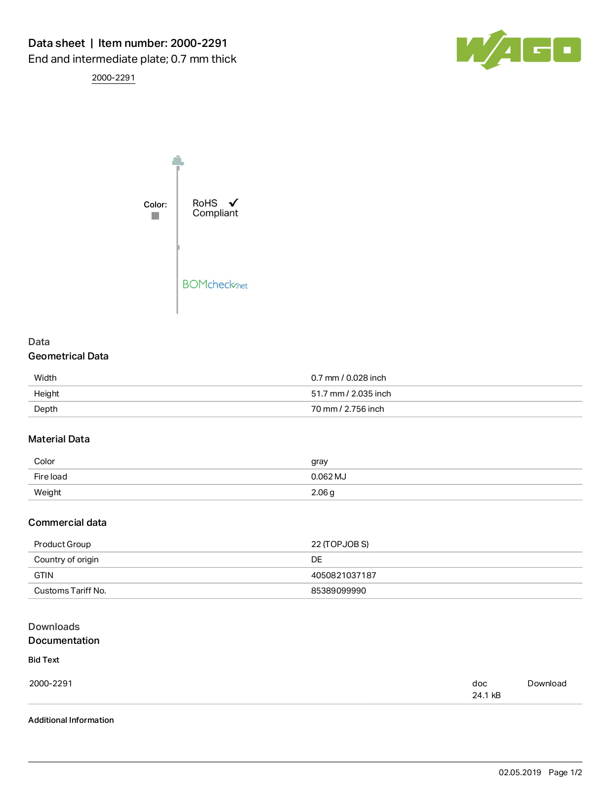 Wago 2000-2291 Data Sheet