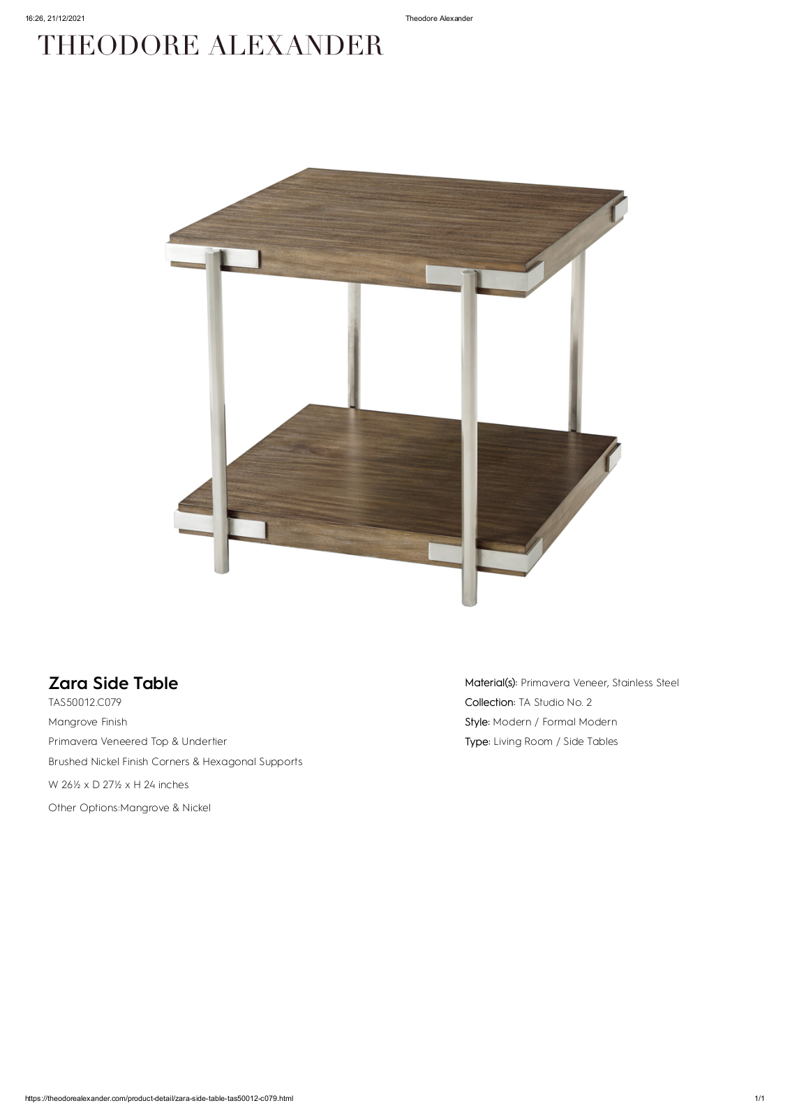 Theodore Alexander FPLJ3138 Specifications - ManualMachine.com