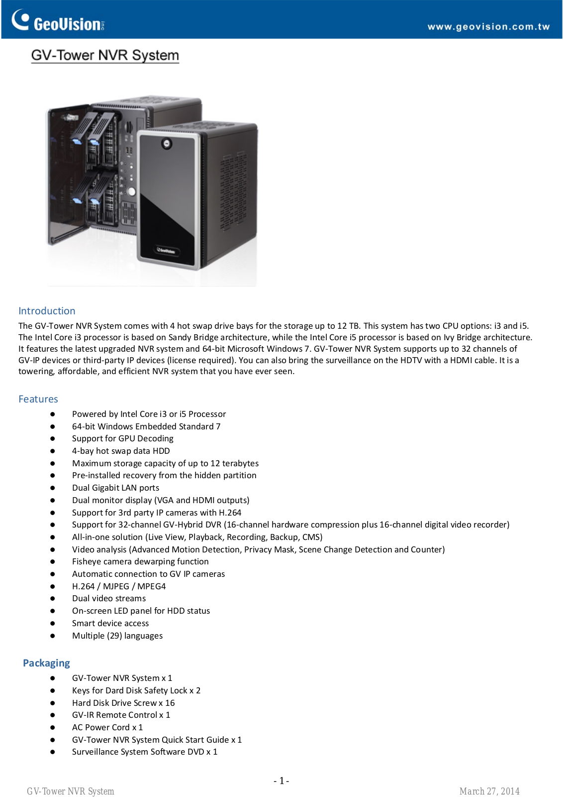 GeoVision Tower NVR System User Manual