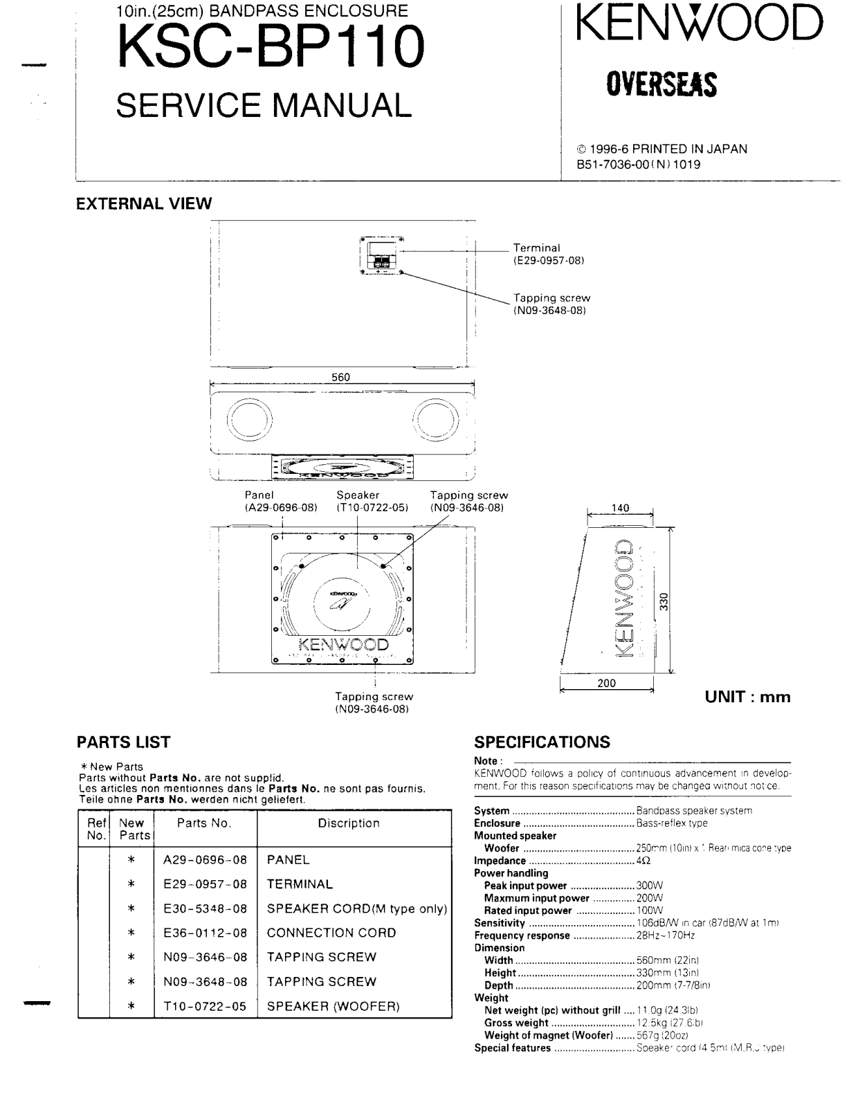 Kenwood KSC-BP110 Owner's Manual