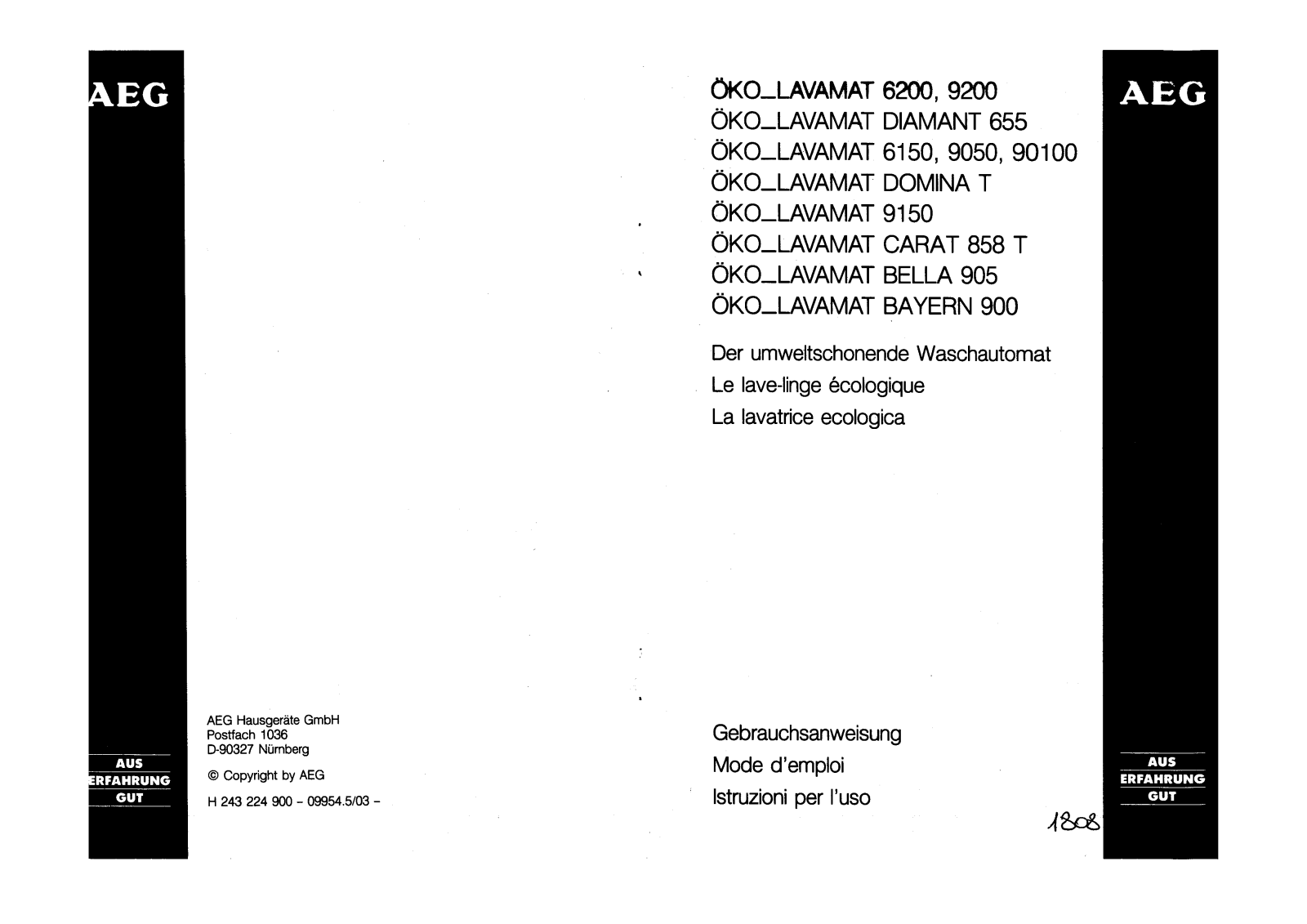 AEG LAVAMAT 90200, LAVAMAT 9200, LAVAMAT 6200, LAV9050 User Manual