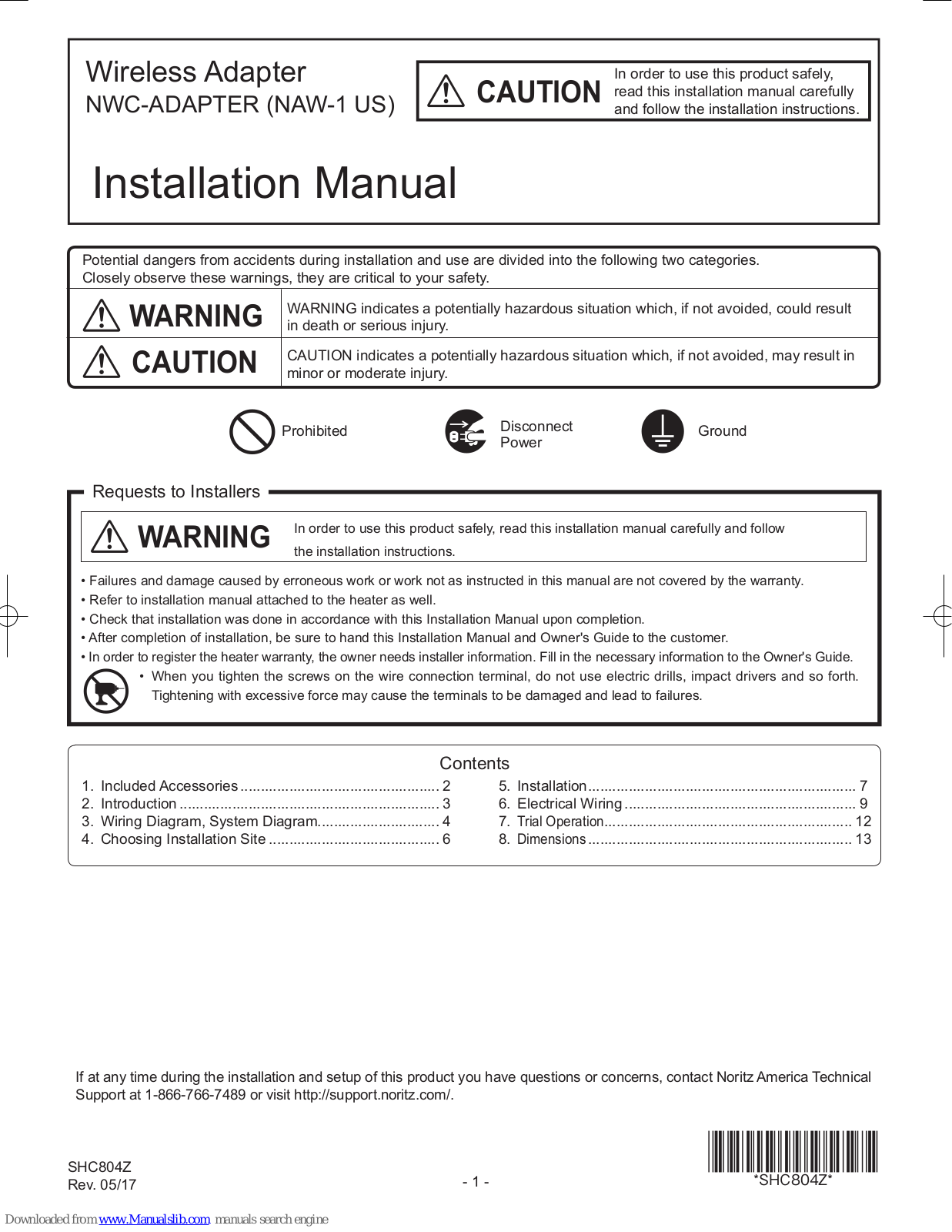 Noritz NWC-ADAPTER, NAW-1 US Installation Manual