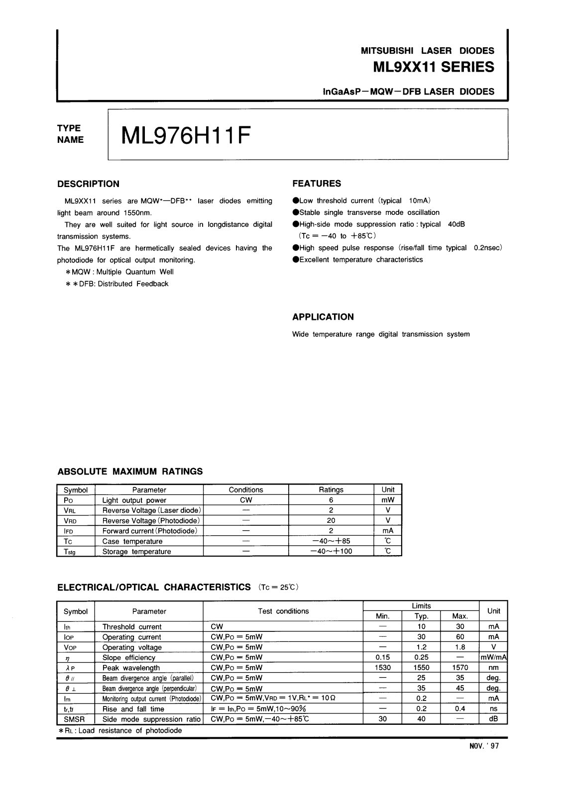 Mitsubishi ML976H11F Datasheet