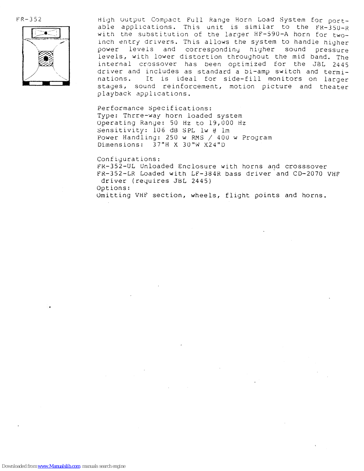 EAW FR-352 Specifications