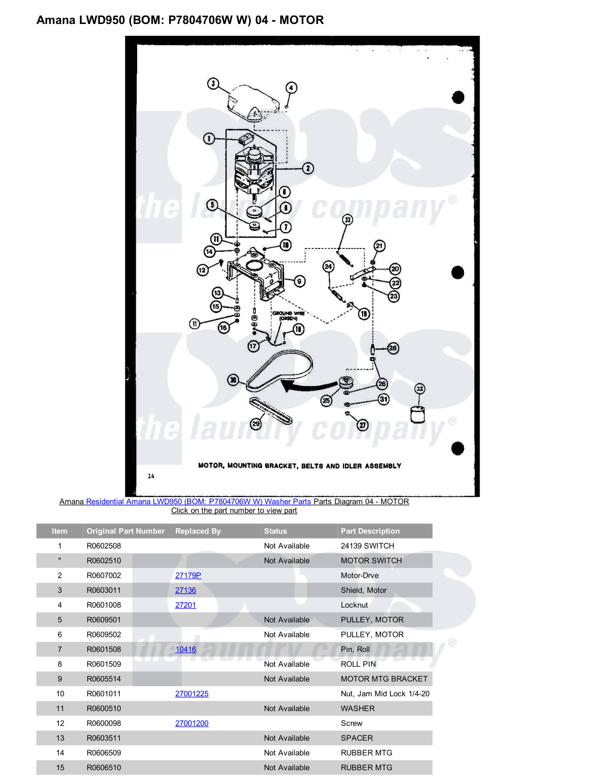 Amana LWD950 Parts Diagram