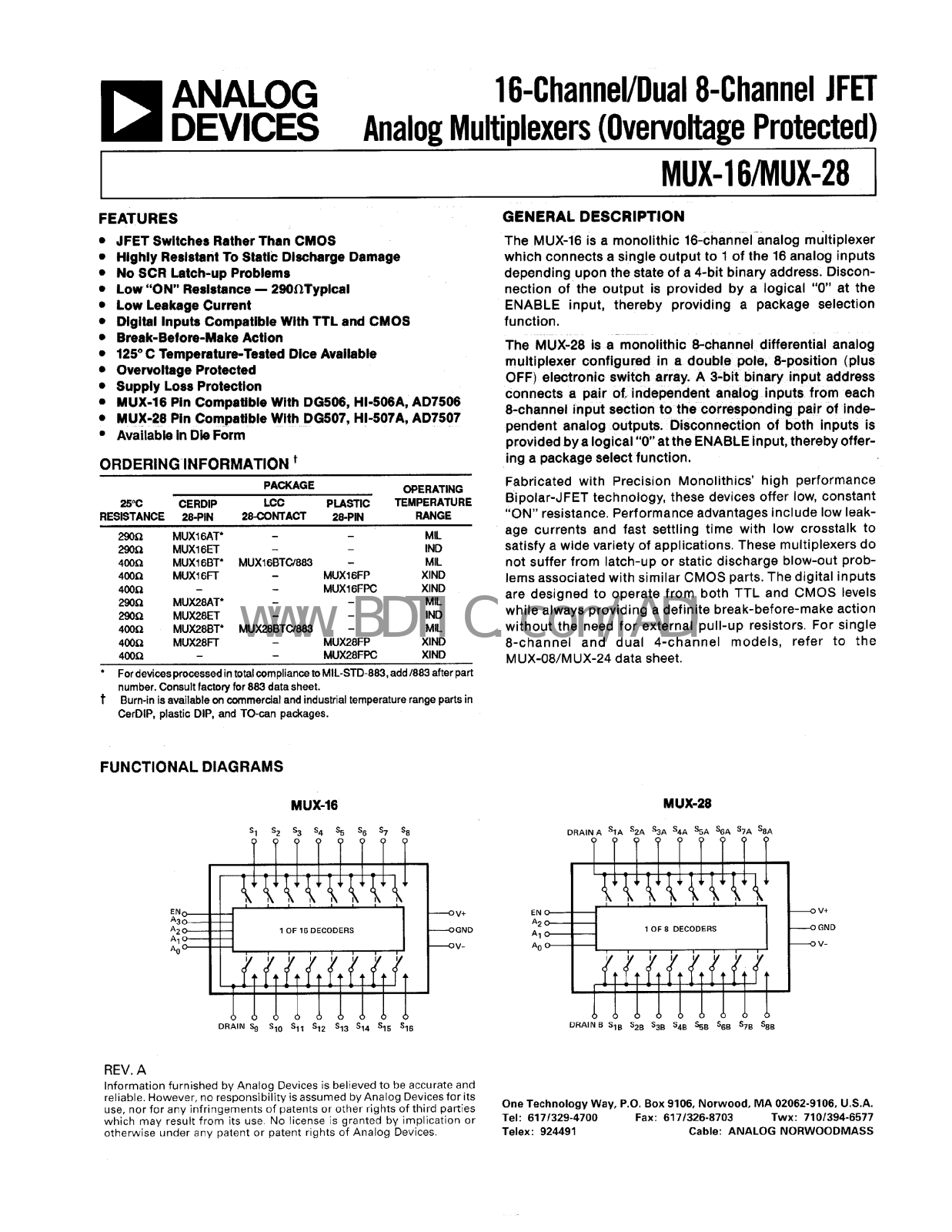 ANALOG DEVICES MUX-28 Service Manual