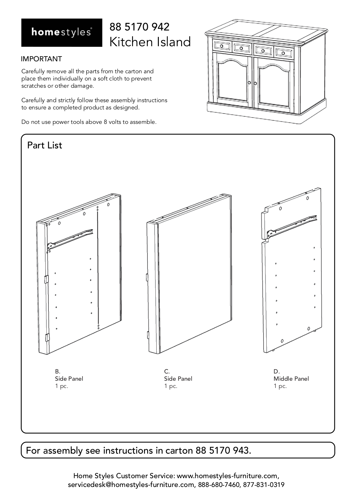 Homestyles 88 5170 942 Assembly Instructions