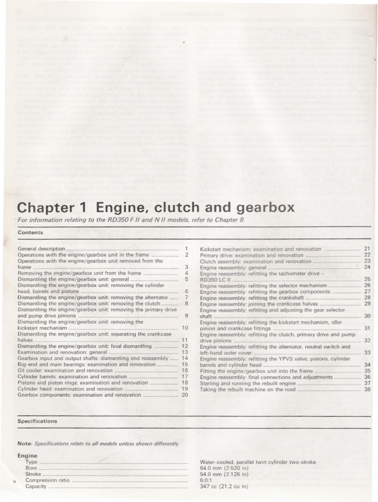 Yamaha RD350 YPVS Service Manual 1 Engine, Clutch and Gearbox