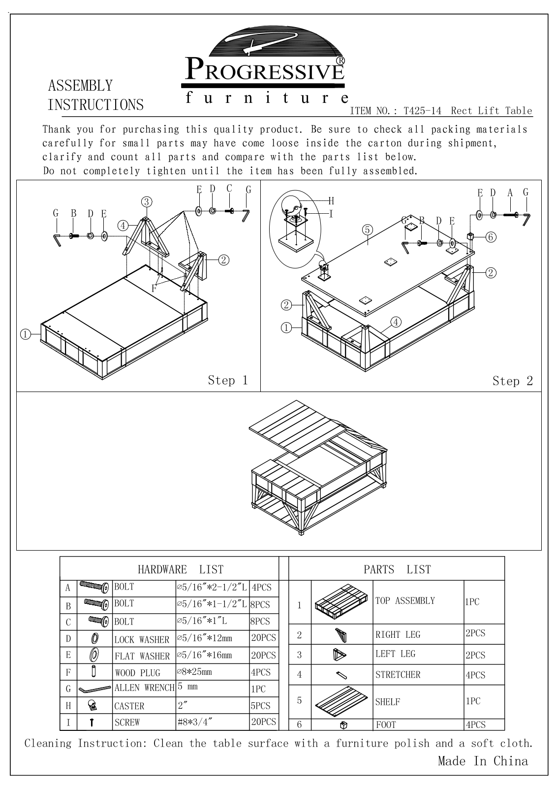 Progressive Furniture T42514 Assembly Guide