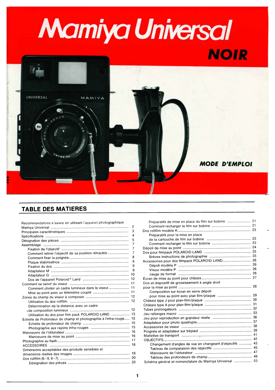 MAMIYA Universal Manuel d'utilisation