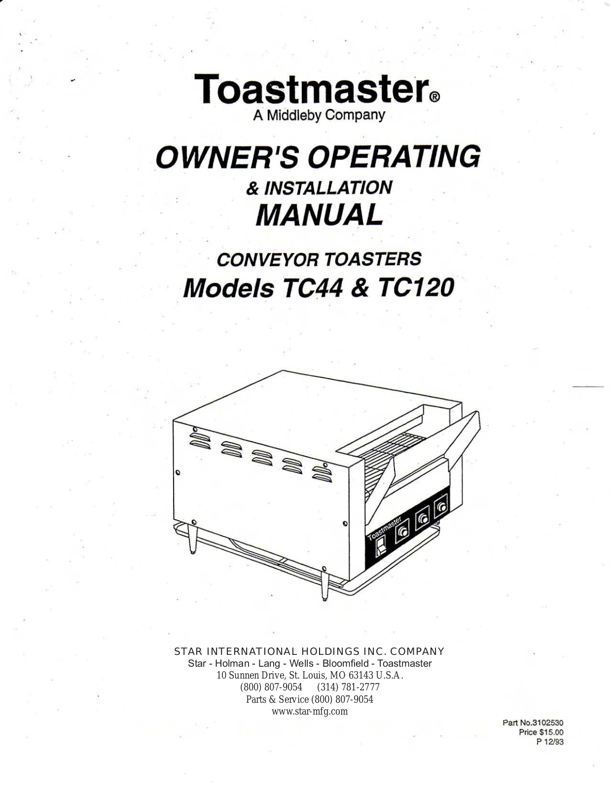 Toastmaster TC120 Installation  Manual