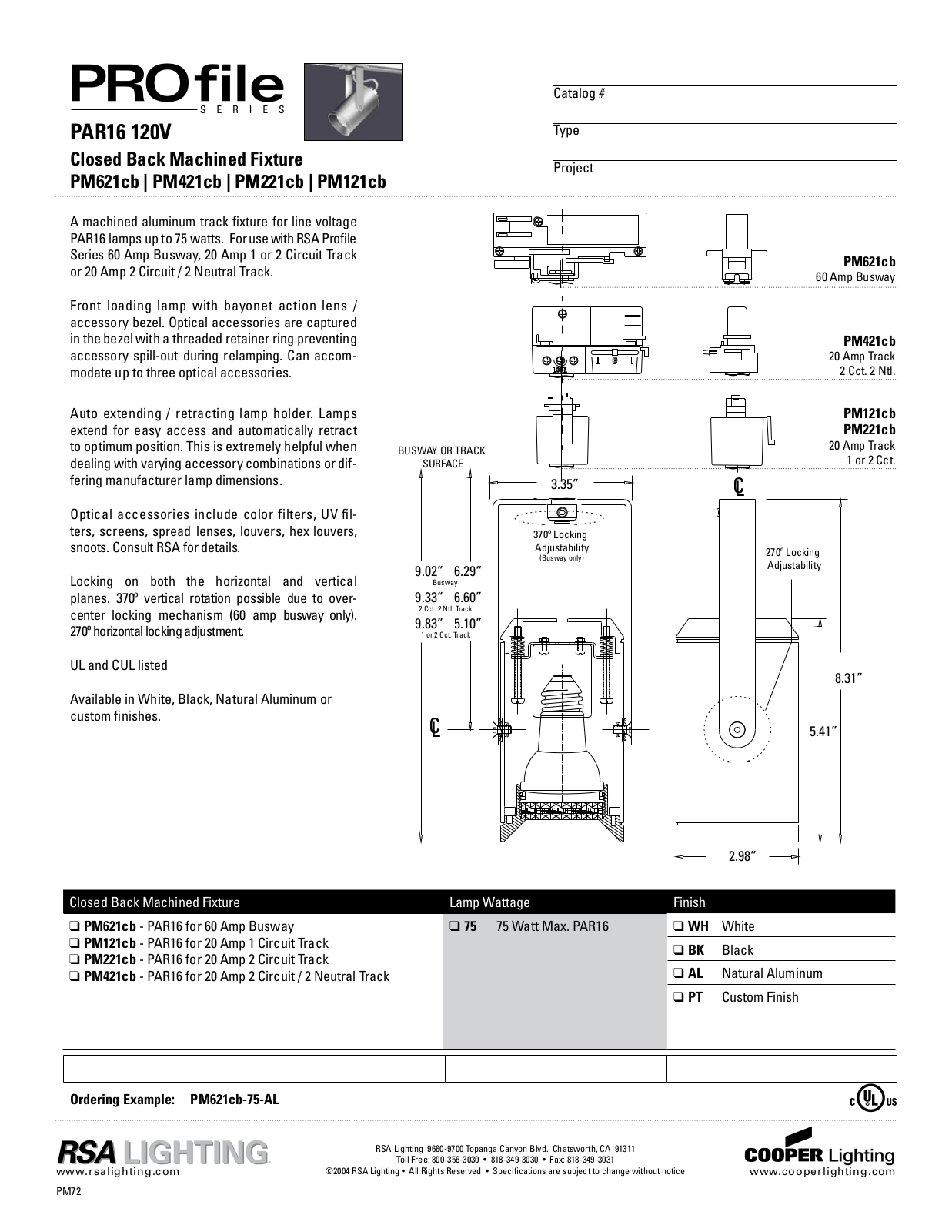 Cooper Lighting PM221cb, PM621cb, PM121cb, PM421cb User Manual