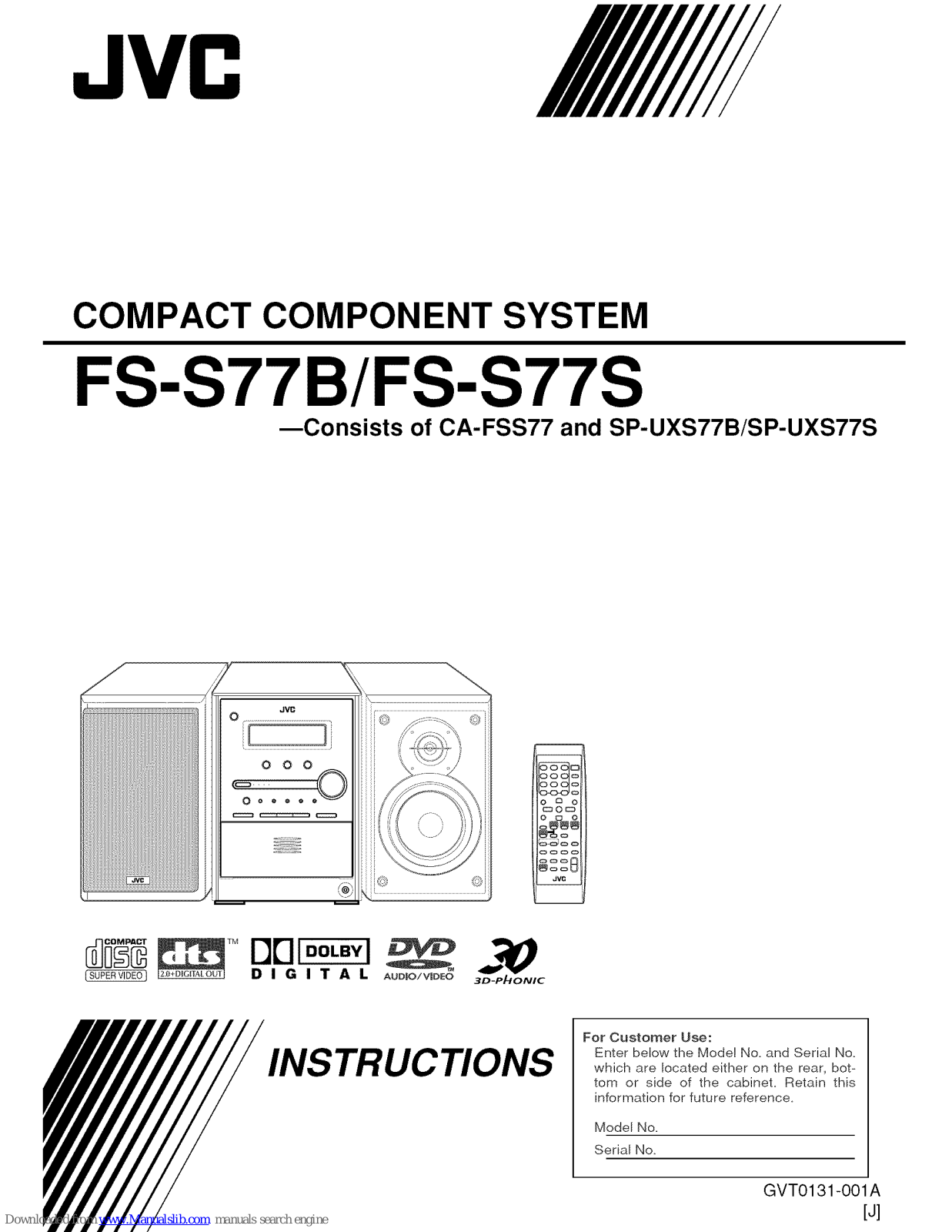JVC CA-FSS77, SP-UXS77B, SP-UXS77S Instructions Manual - ManualMachine.com