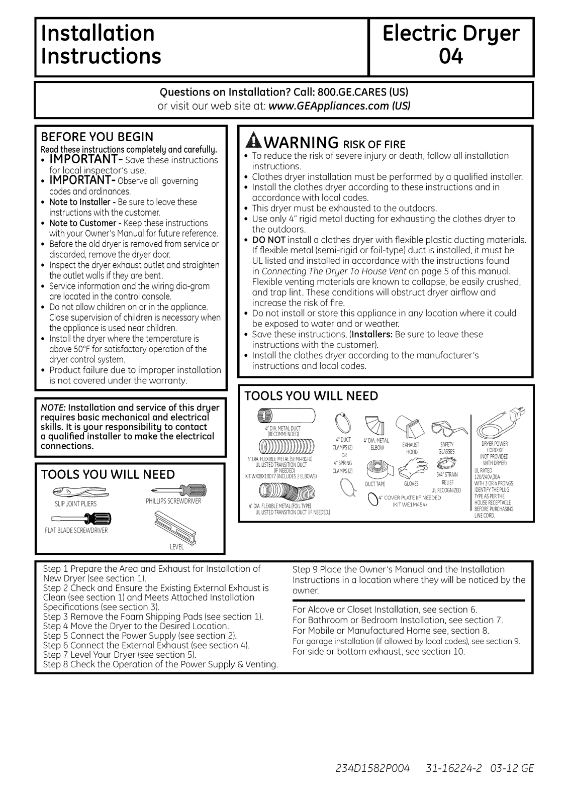 GE DHDSR46EG8WW, DNCK440EG7WC, GHDN520ED1WS, GLDP280ED0WS, GLDP280ED1WS Installation Guide - ManualMachine.com