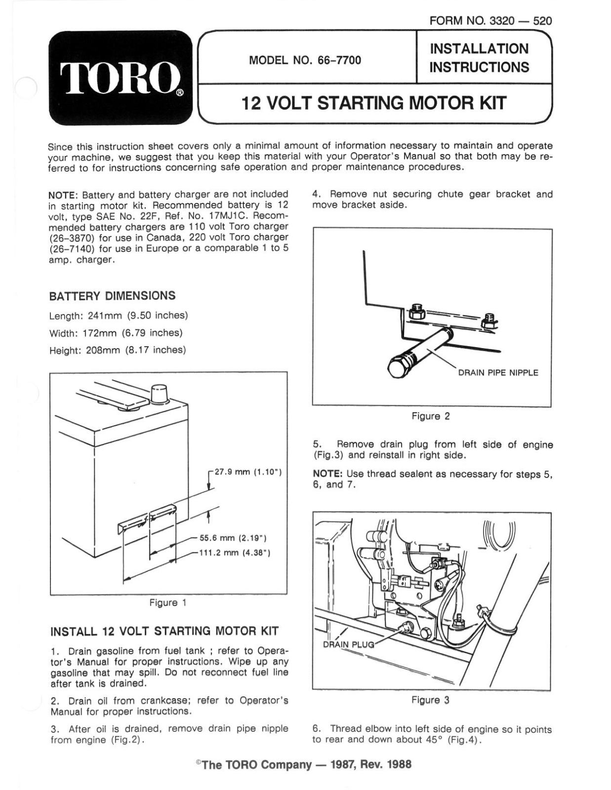 Toro 66-7700 Installation Instructions