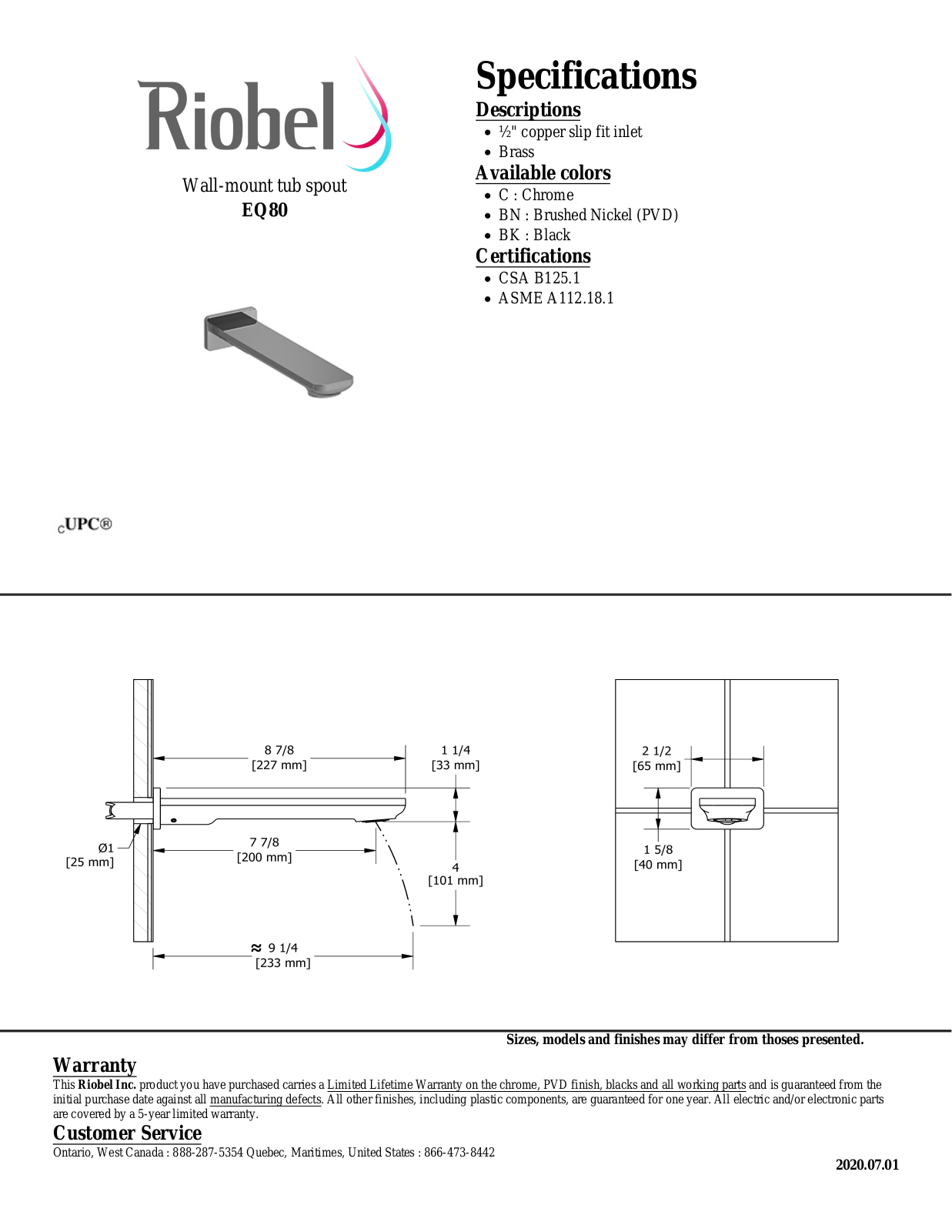 Riobel EQ80BK Specifications - ManualMachine.com