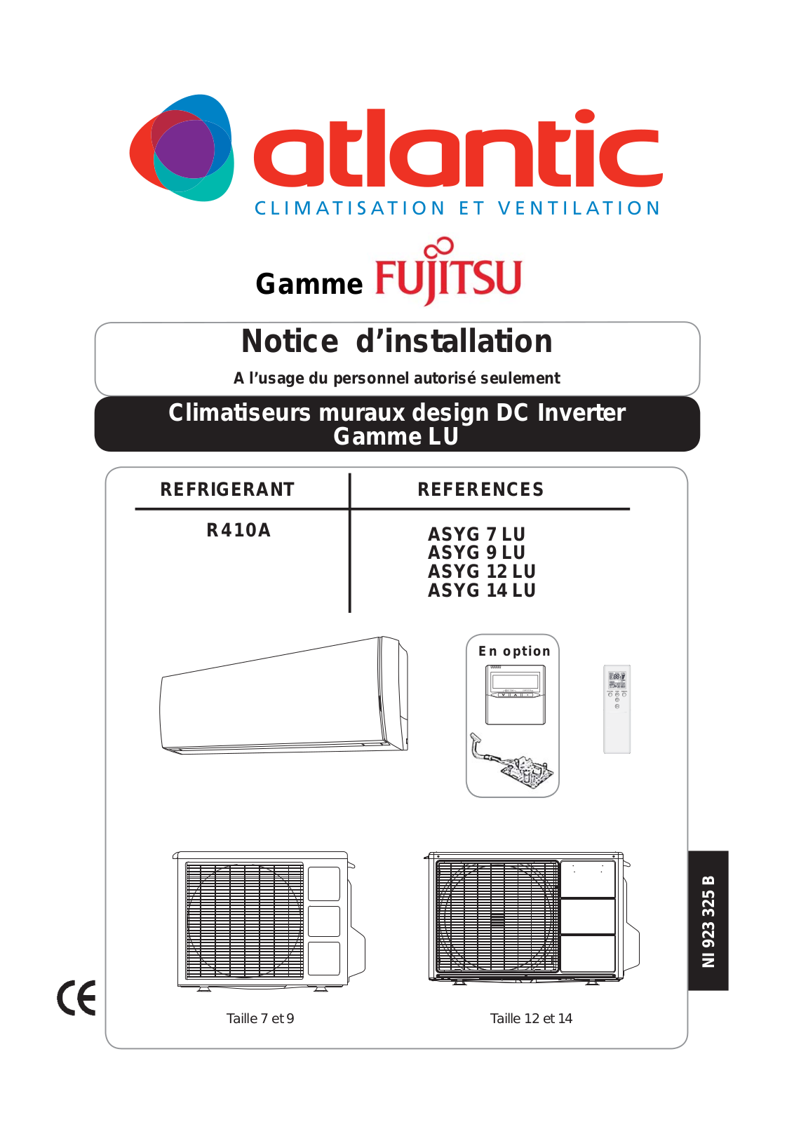 Atlantic R410A, ASYG 7 LU, ASYG 9 LU, ASYG 12 LU, ASYG 14 LU Installation Manual