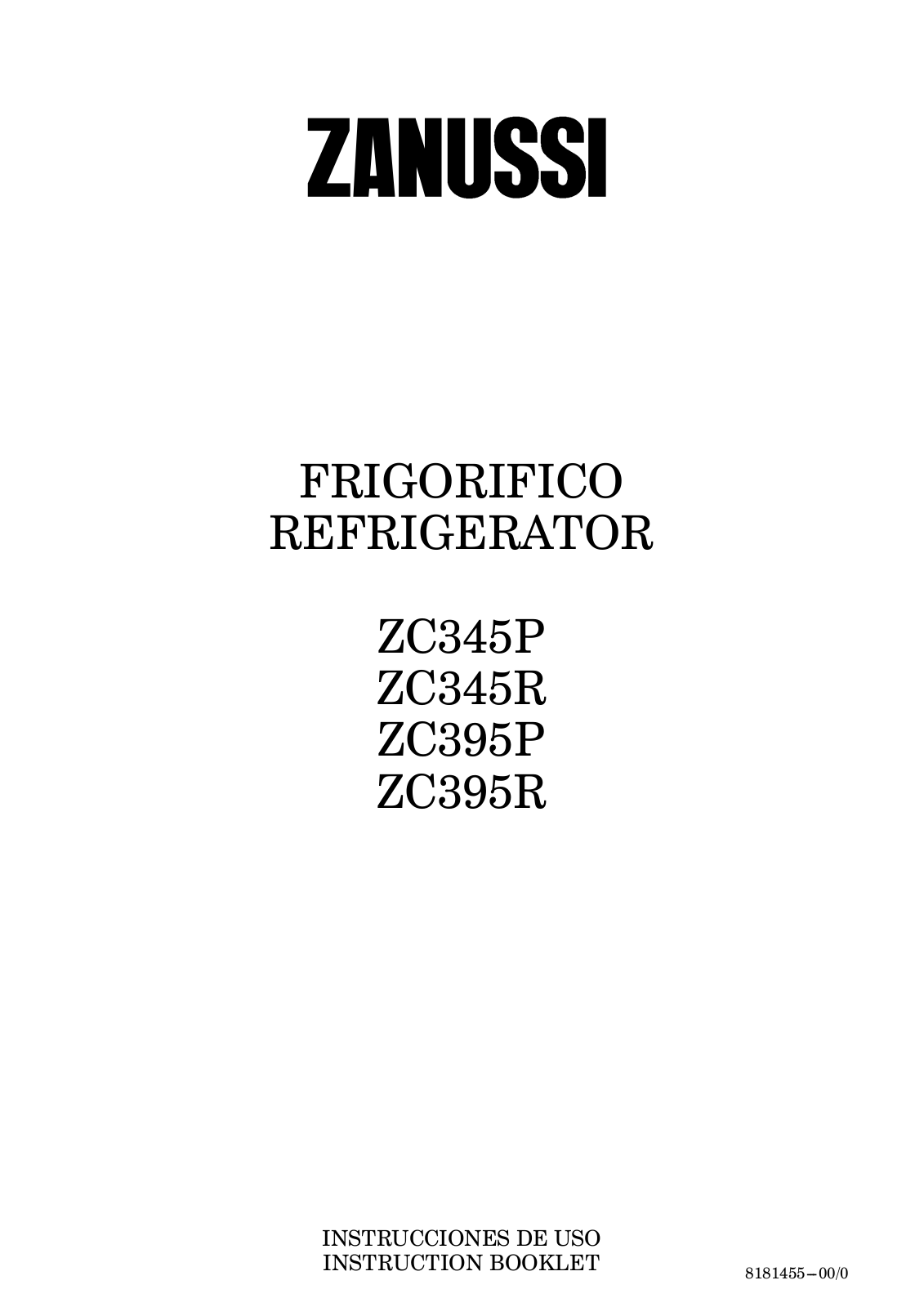 Zanussi ZC395P, ZC395R, ZC345P User Manual