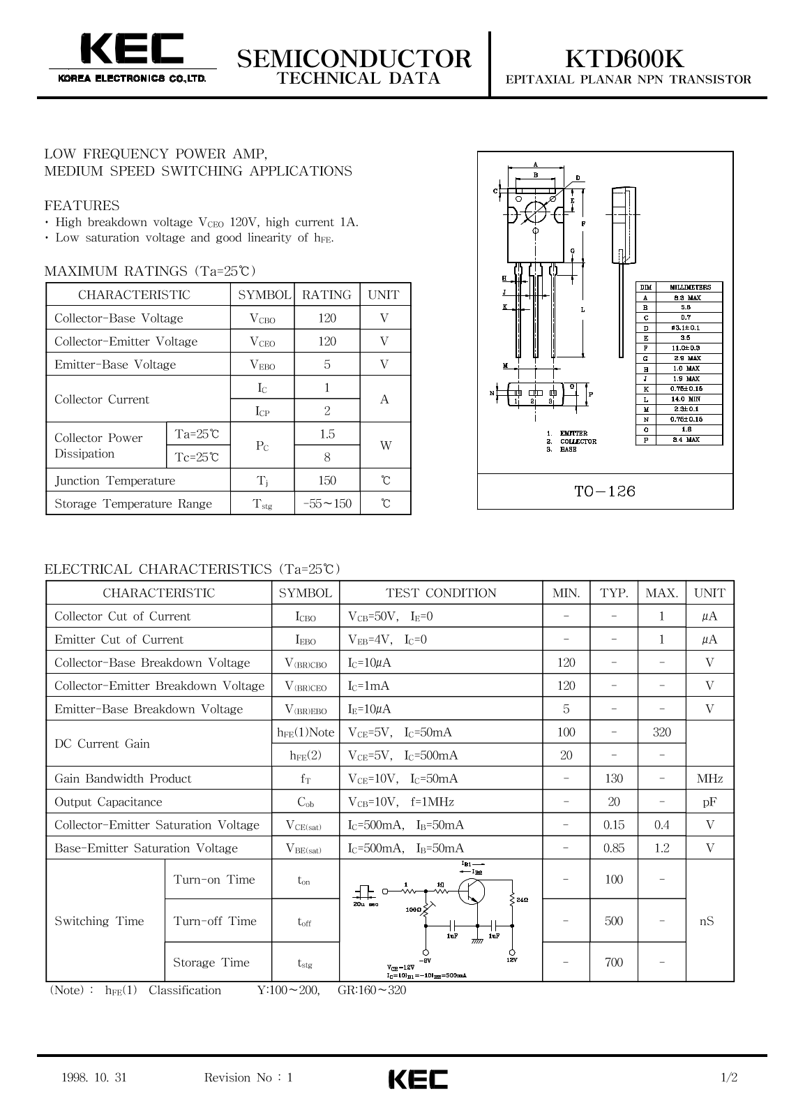 KEC KTD600K Datasheet