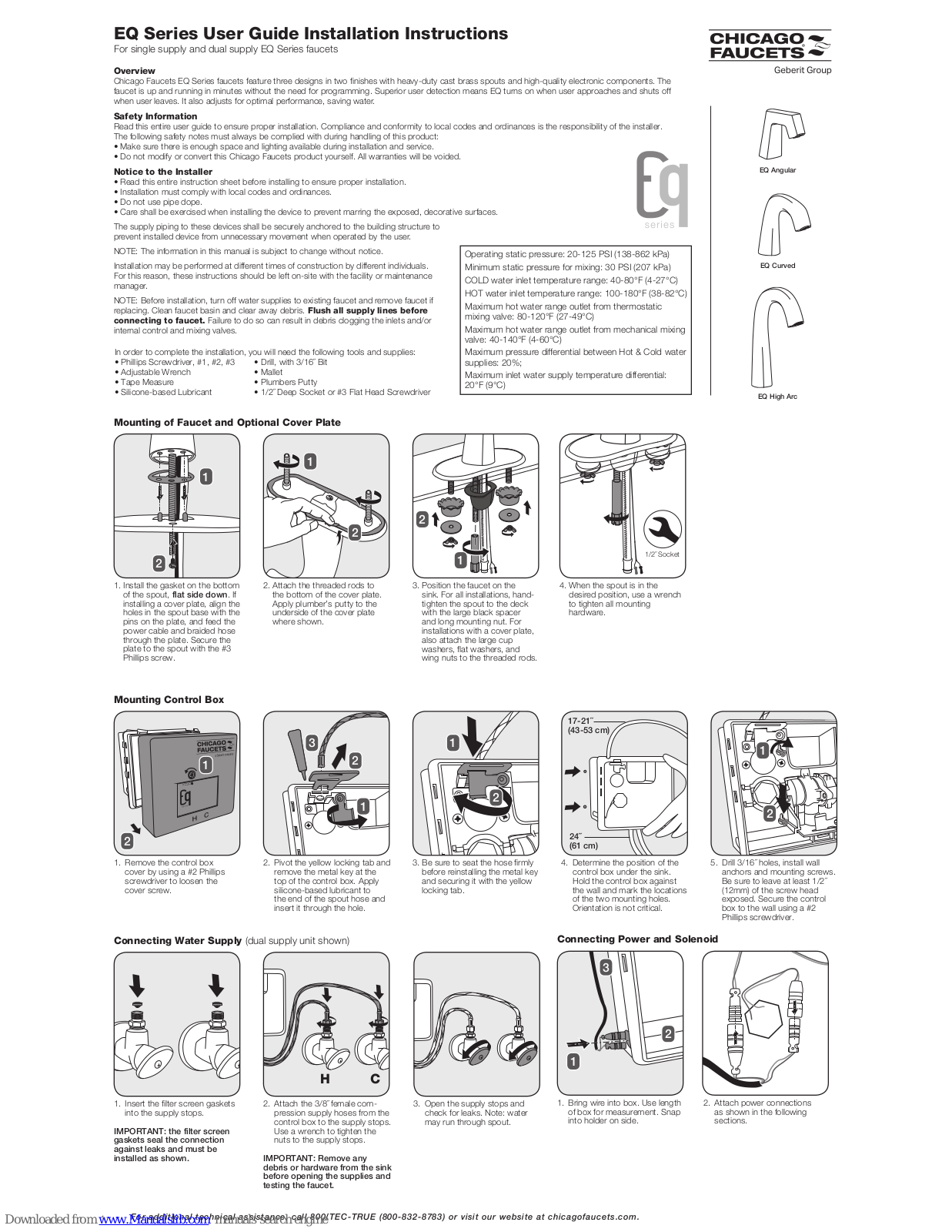 Chicago Faucets EQ Series User's Manual & Installation Instructions