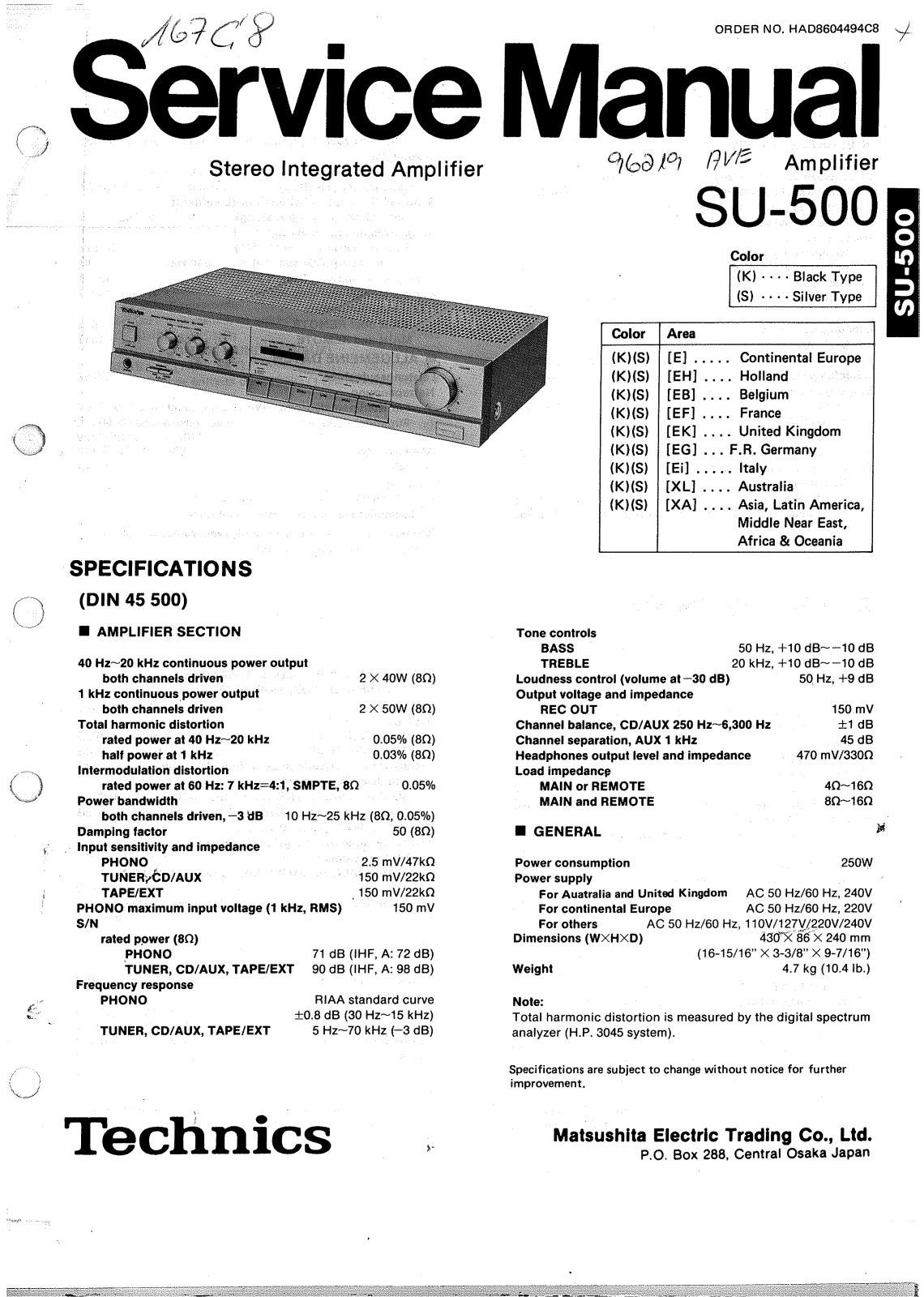 Technics SU-500 Service manual