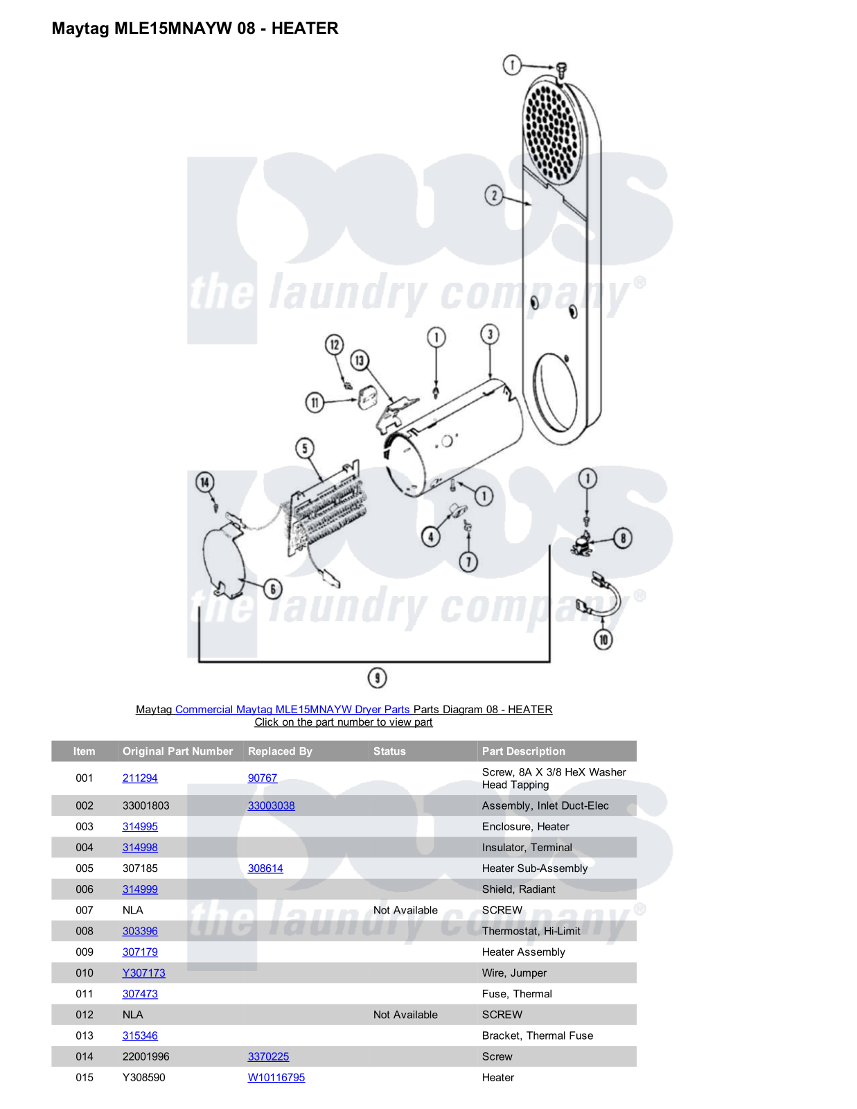 Maytag MLE15MNAYW Parts Diagram