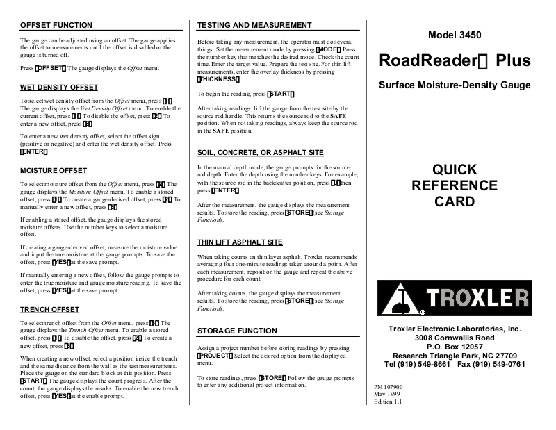 Troxler 3450 User Manual