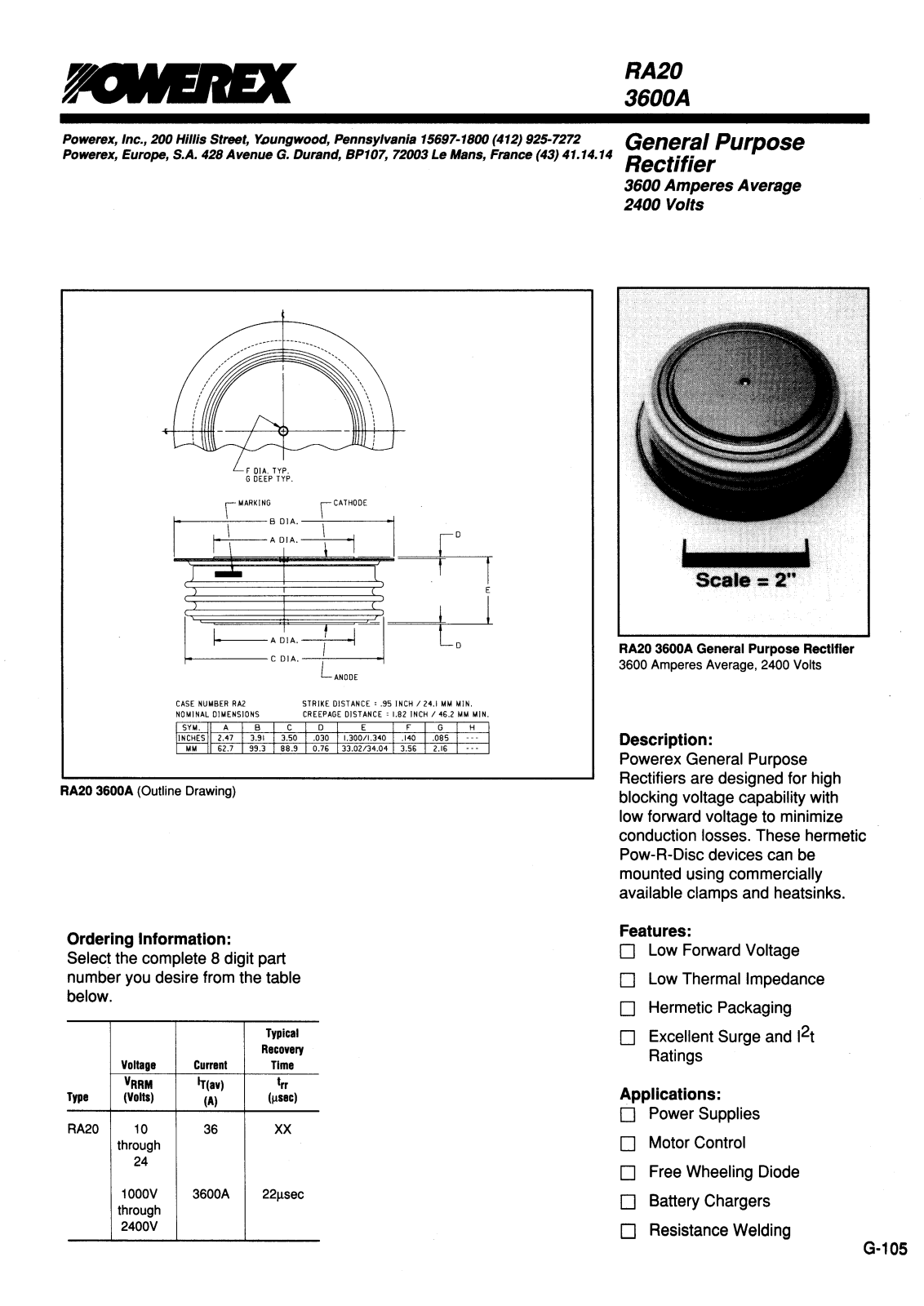 POWEREX RA201236, RA201436, RA201636, RA201836, RA202036 Datasheet