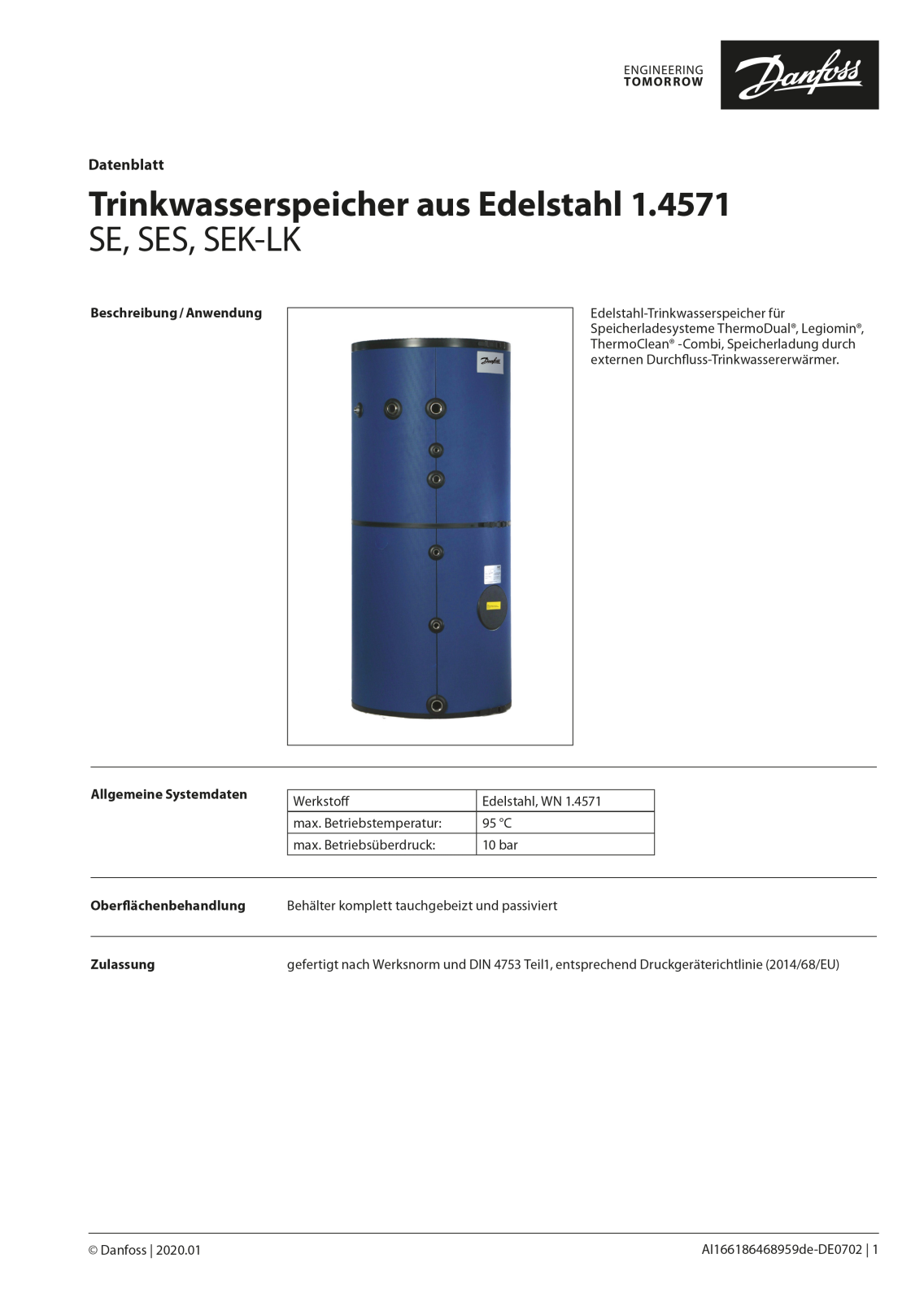 Danfoss Trinkwasserspeicher Data sheet