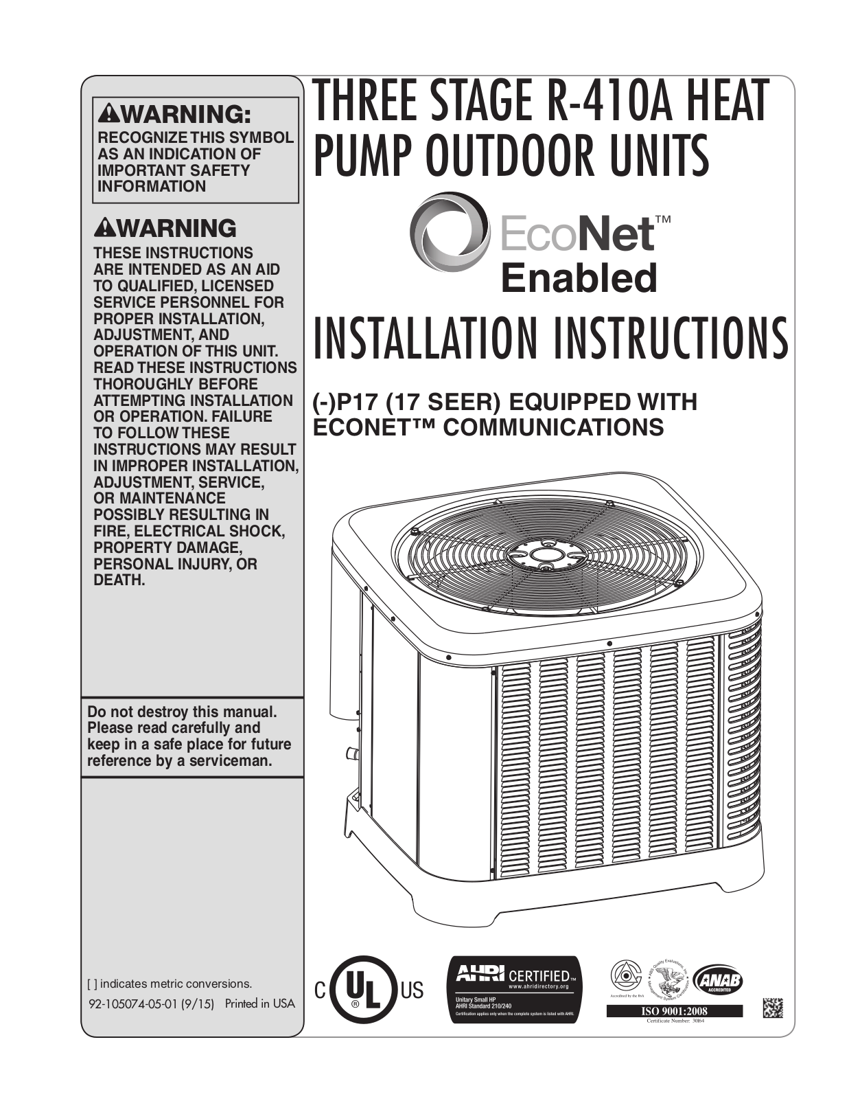 Rheem RP17 Installation Manual