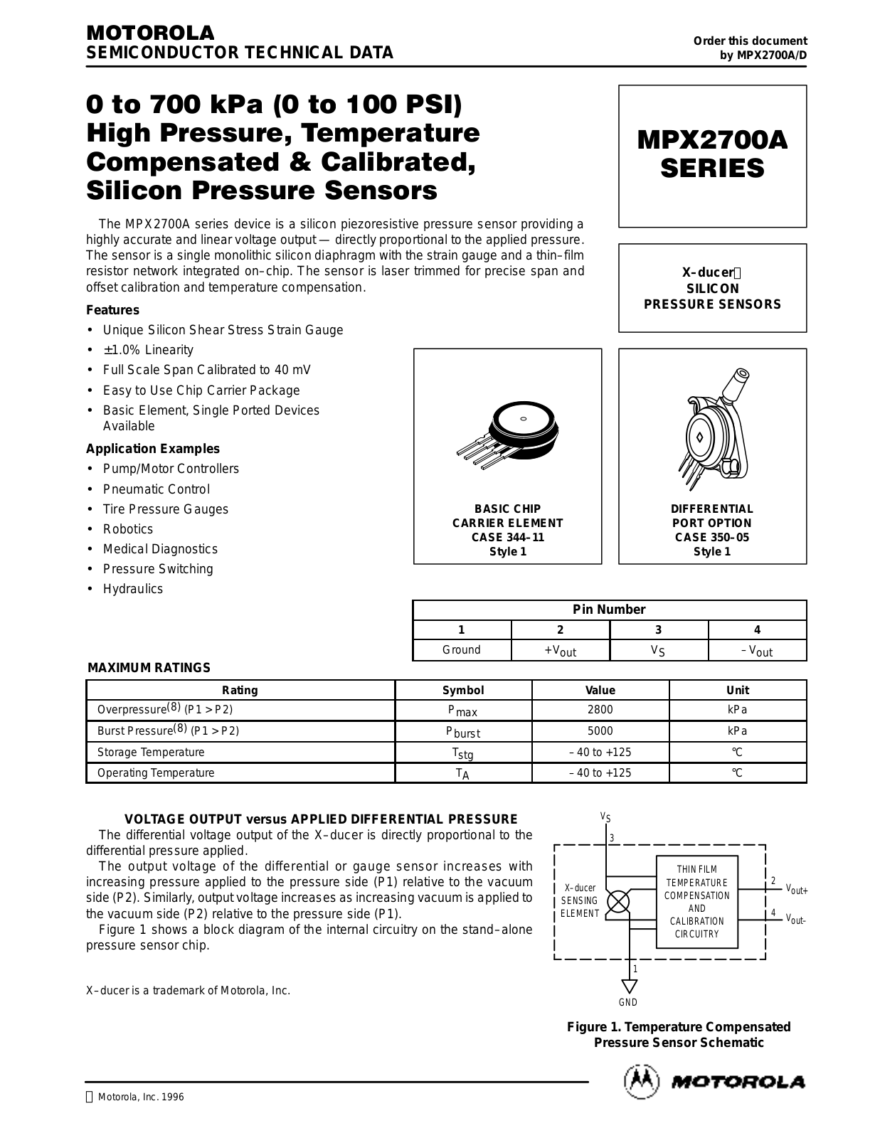 Motorola MPX2700A, MPX2700AP, MPX2700ASX Datasheet