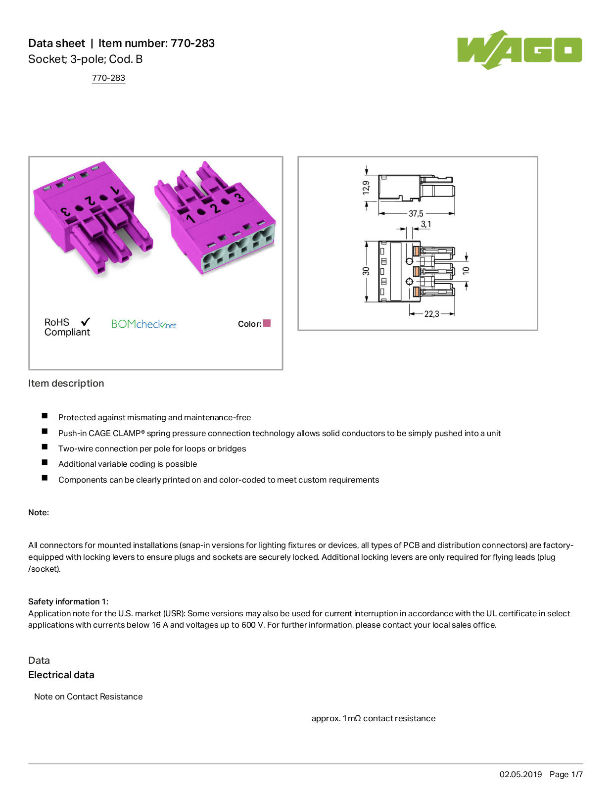 Wago 770-283 Data Sheet