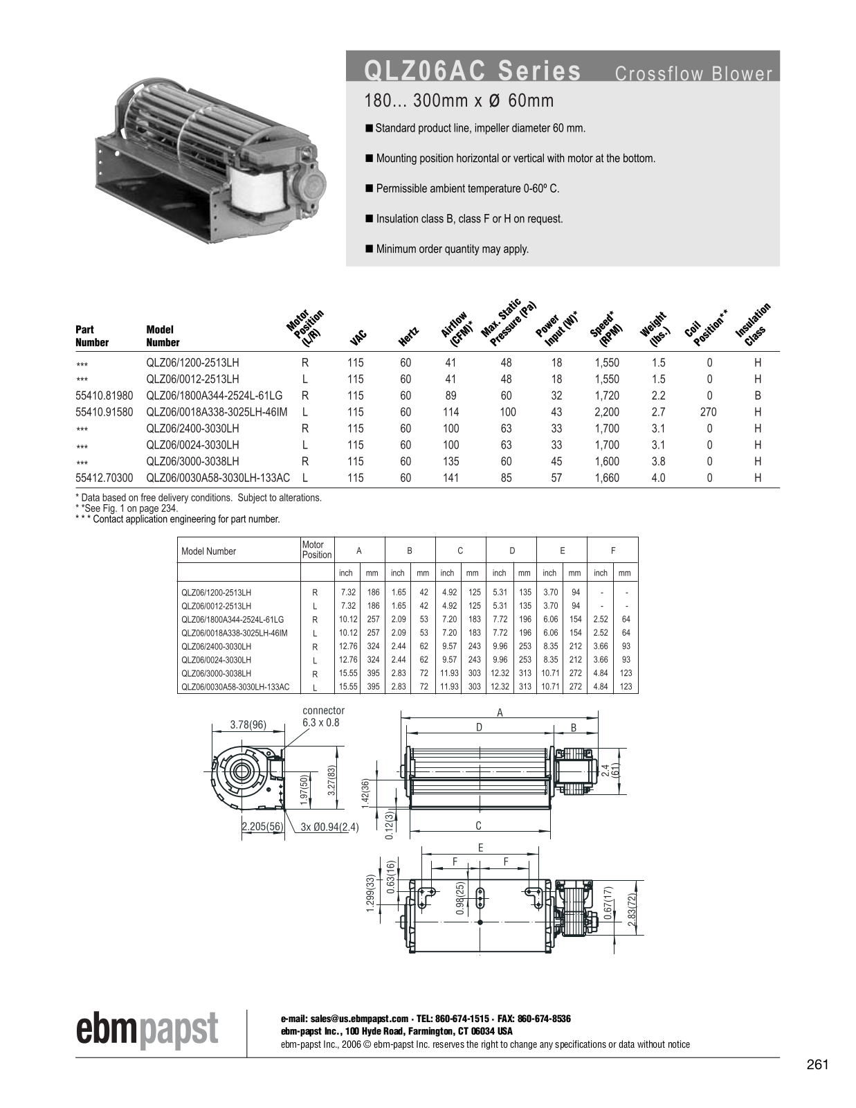 ebm-papst Crossflow Blower QLZ06AC Series Catalog Page