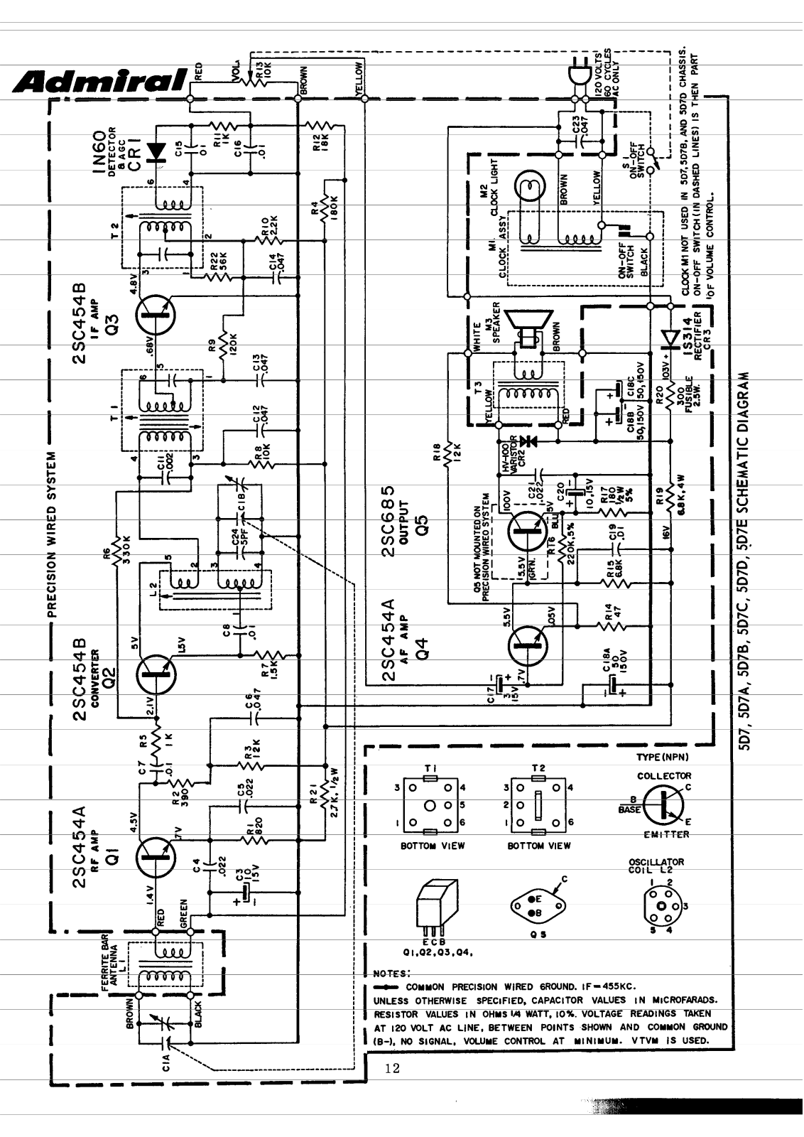 Admiral 5D7-A-B-C-D-E Schematic