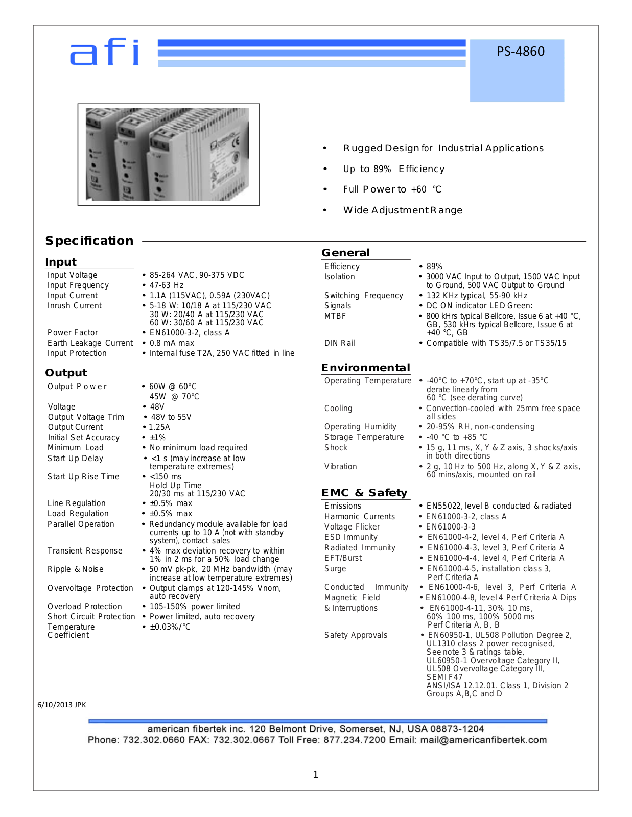 American Fibertek PS-4860 Specsheet