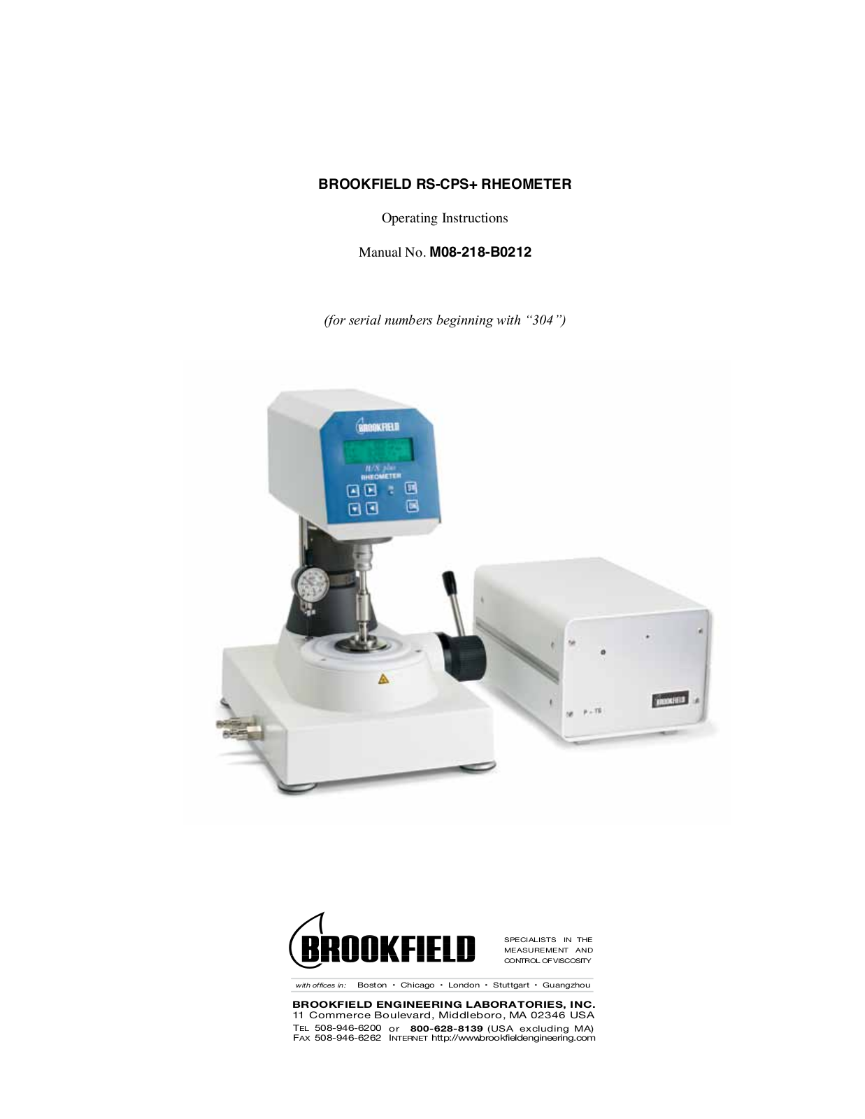 Brookfield R-S CPS Rheometer User Manual