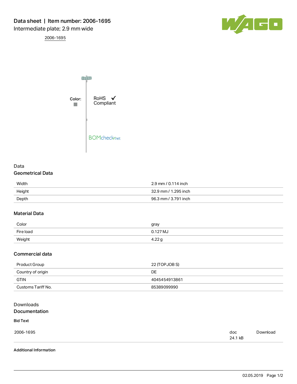 Wago 2006-1695 Data Sheet