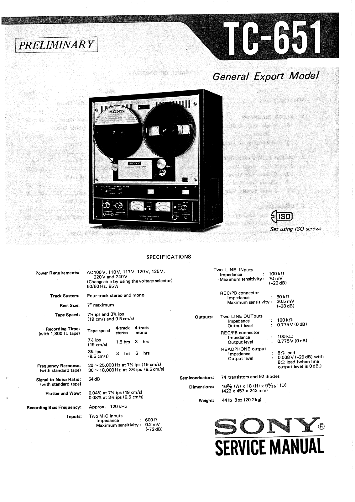 Sony TC-651 Service manual