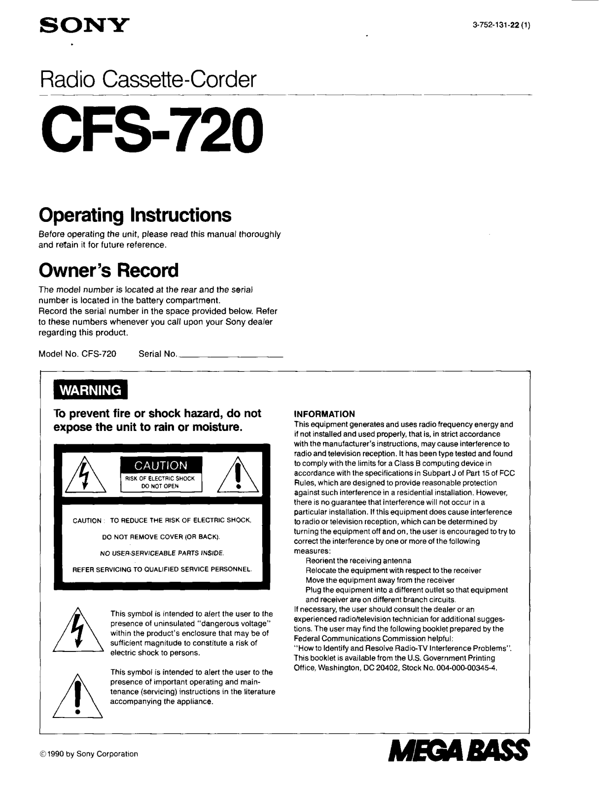 Sony CFS-720 User Manual