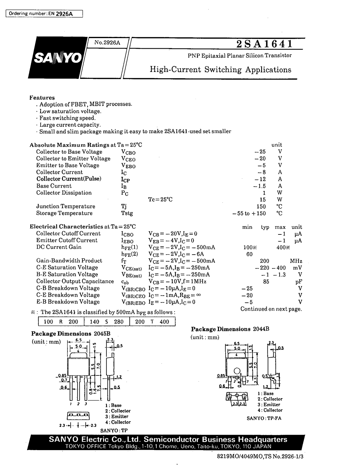 SANYO 2SA1641 Datasheet