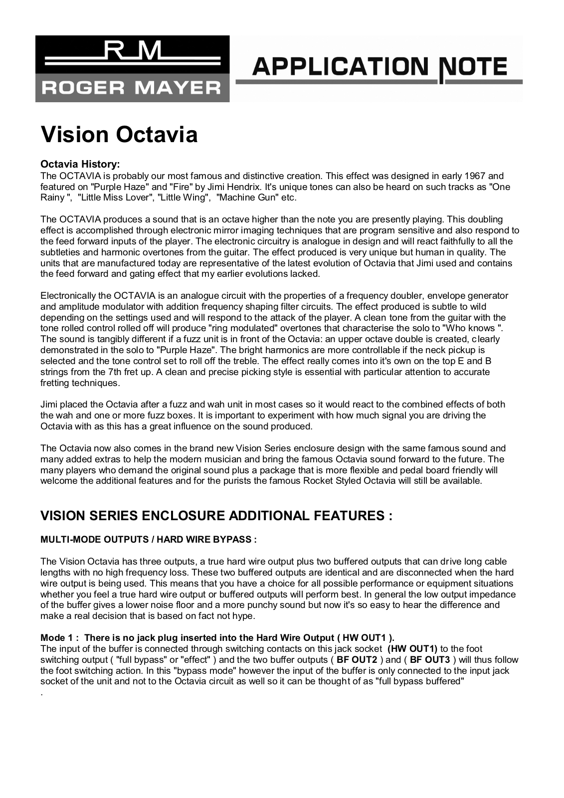 Roger Mayer Vision Octavia Application Note