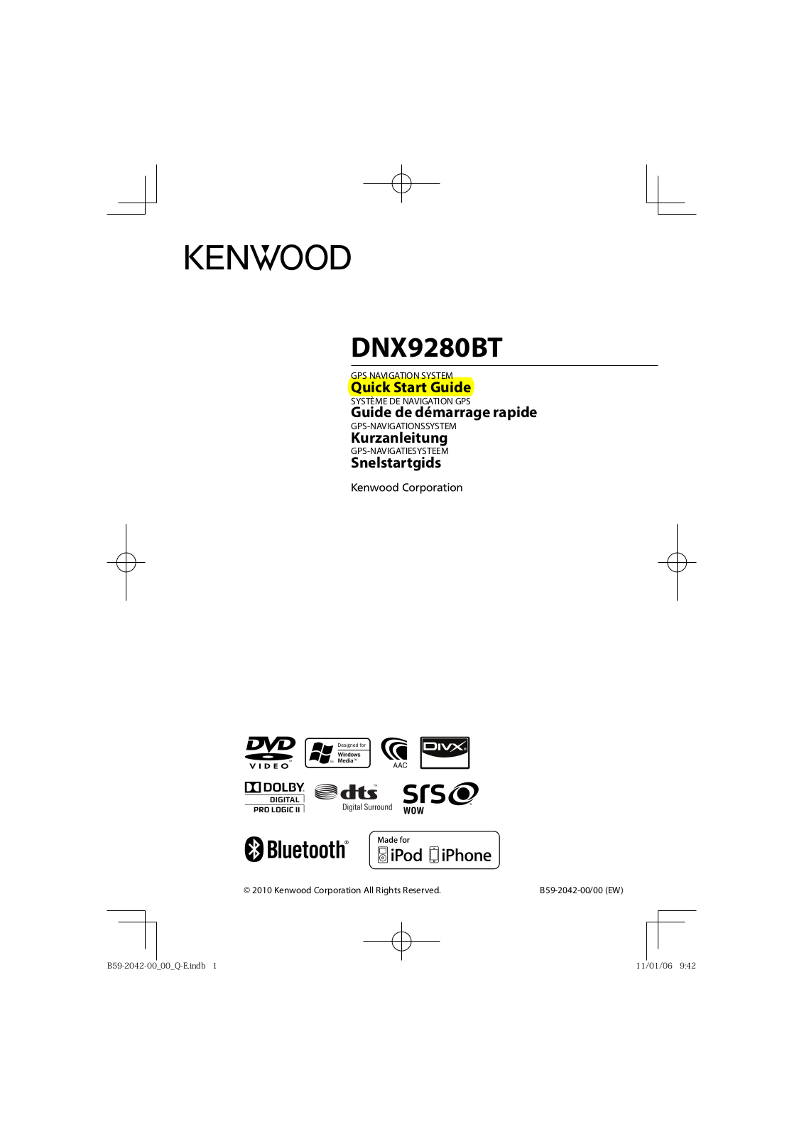 Kenwood DNX9280BT User Manual