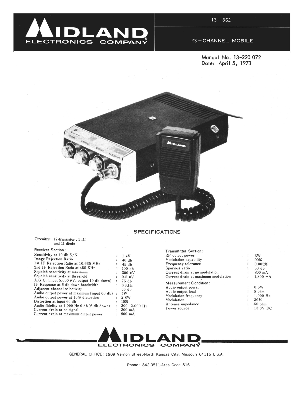 Midland 13-862 Service Manual