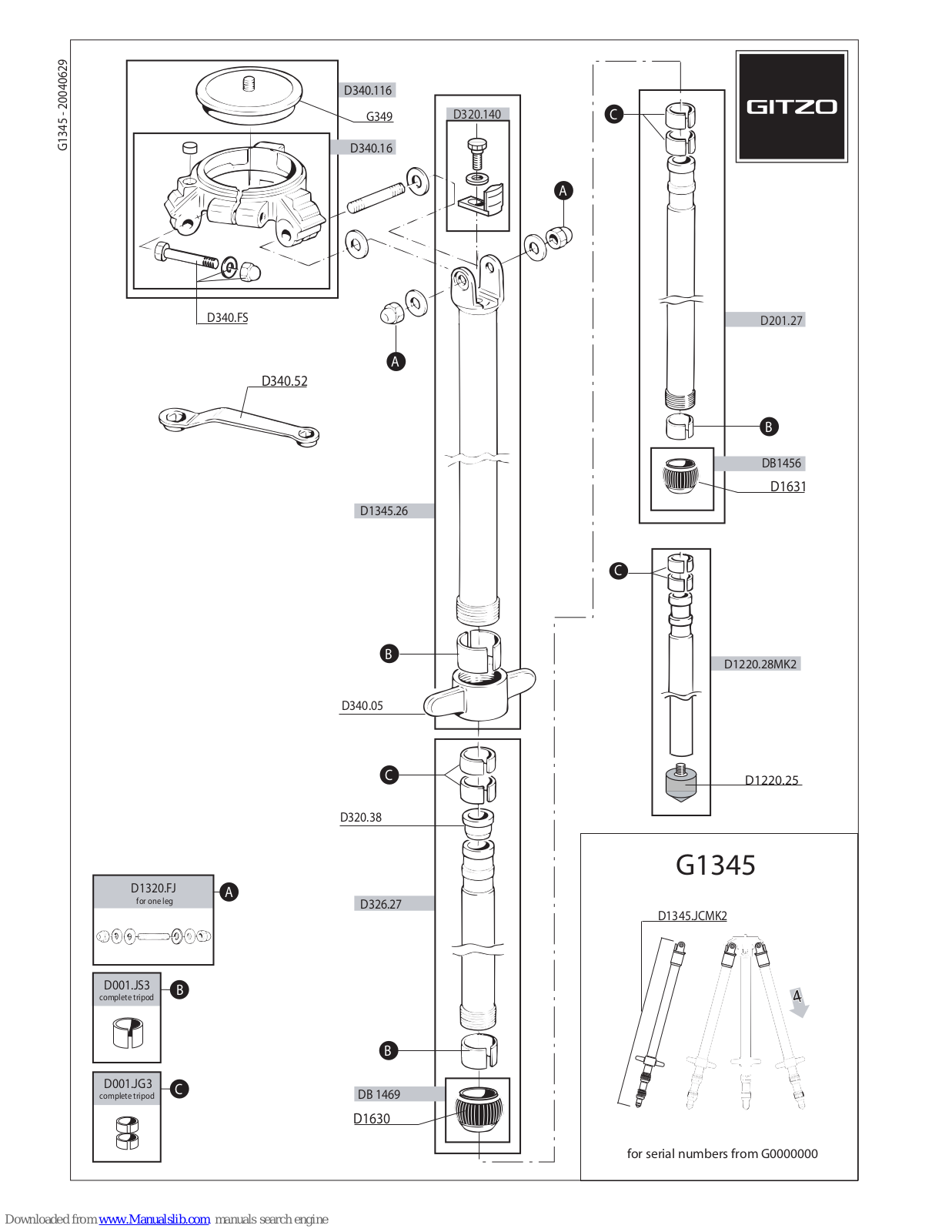 Gitzo Classic Inter Pro Studex Mk2 G1345 G1345, G1345 Parts List