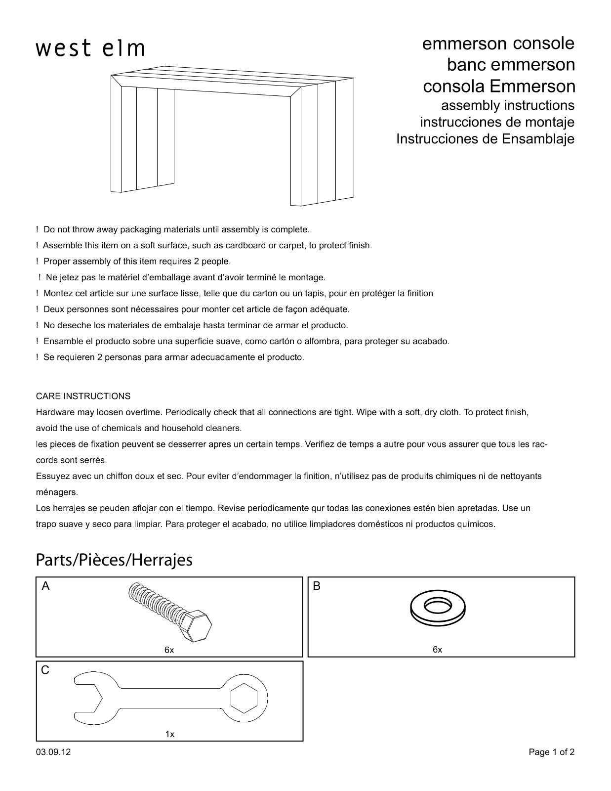 West Elm Emmerson Console Assembly Instruction