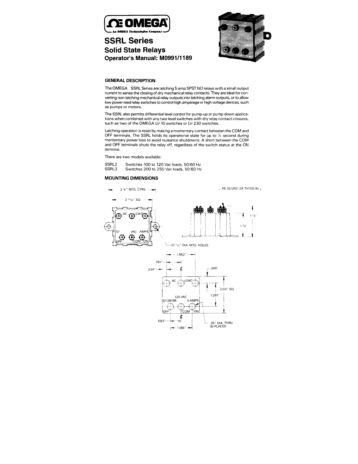 Omega Products SSRL Installation  Manual