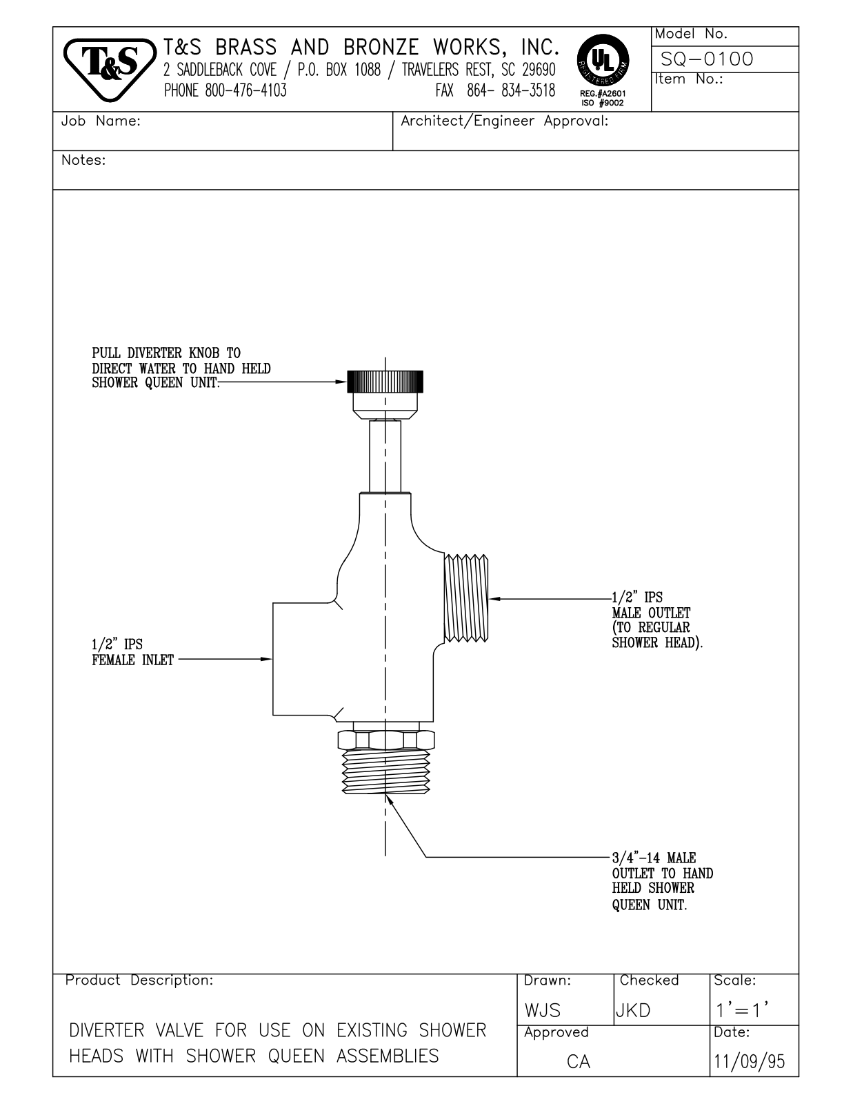 T&S Brass SQ-0100 User Manual