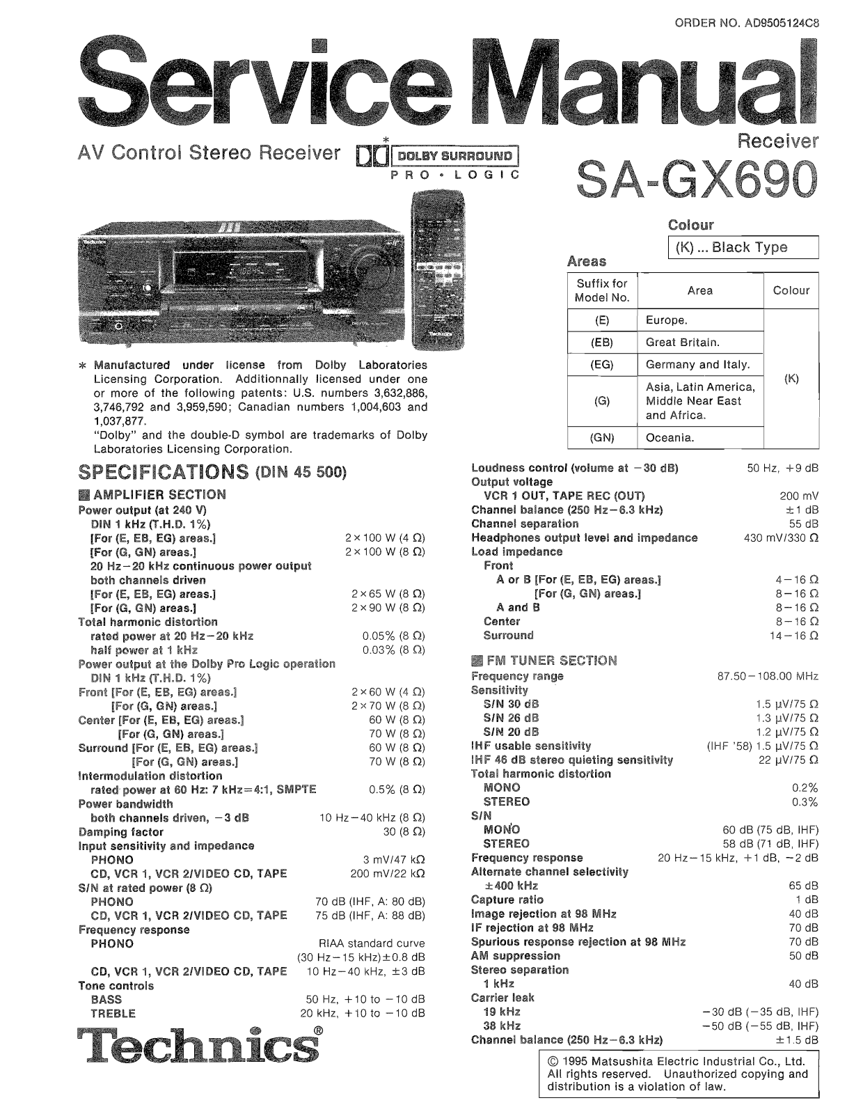 Technics SA-GX690 Service Manual